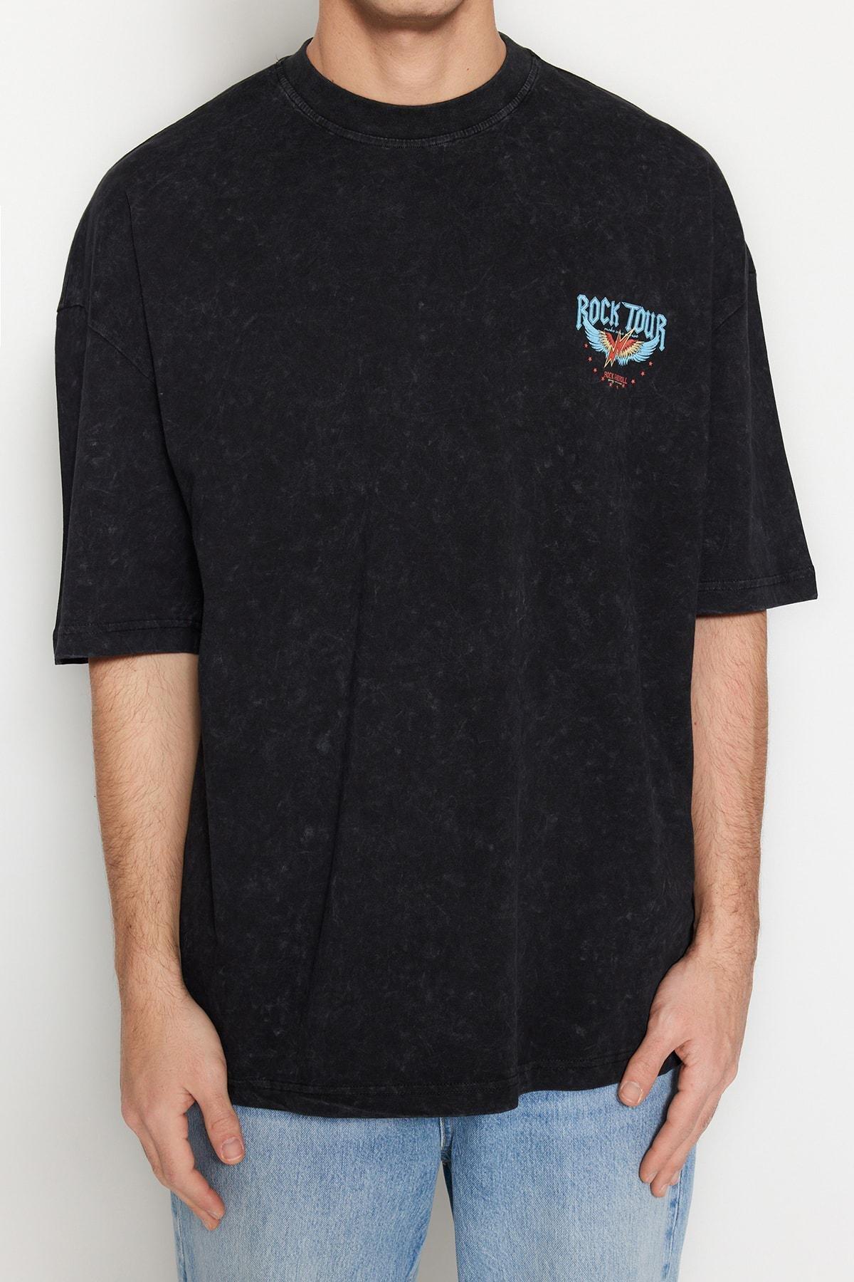 Black Printed Oversize T-Shirt, , large image number 3