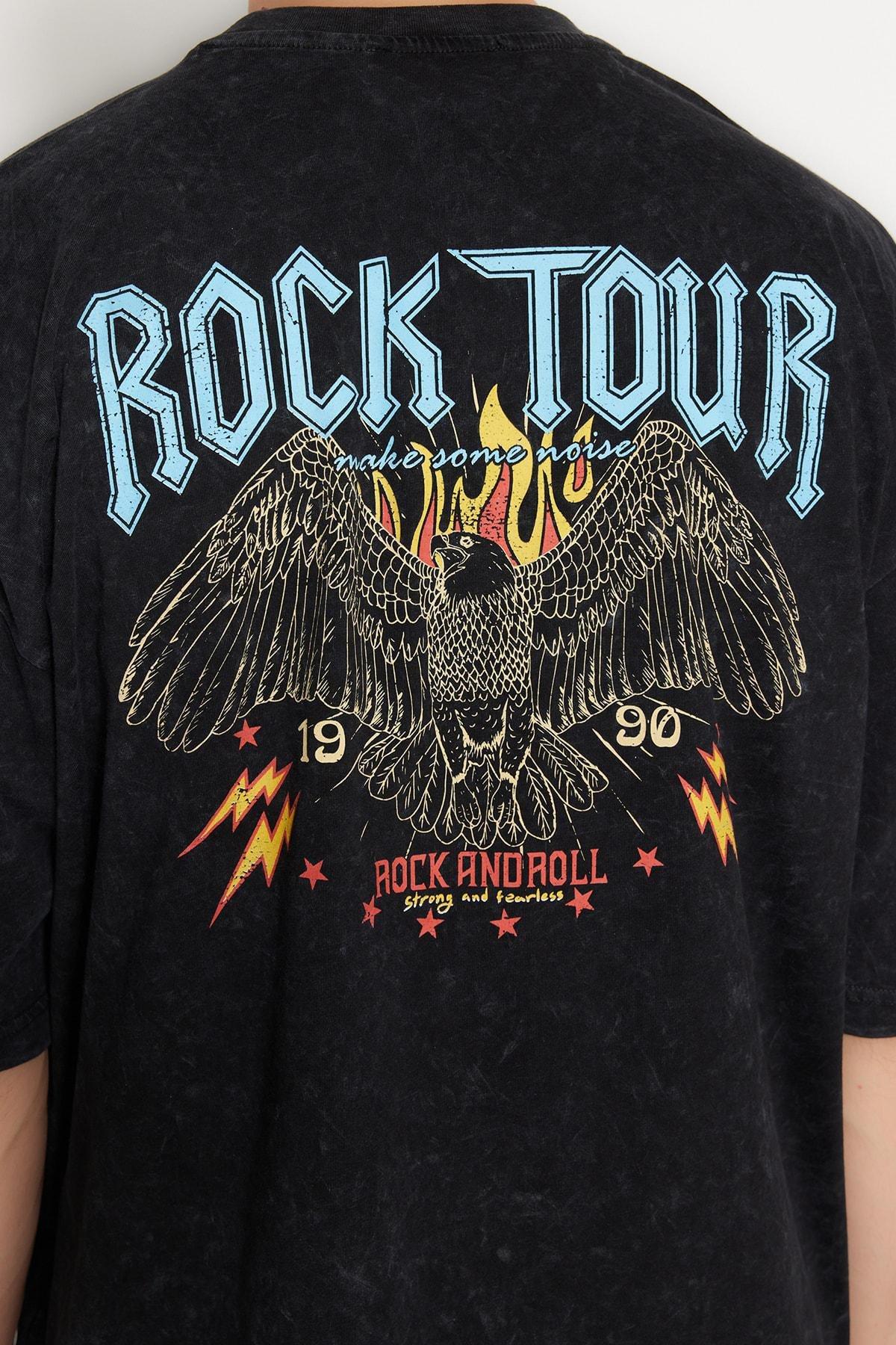 Black Printed Oversize T-Shirt, , large image number 4