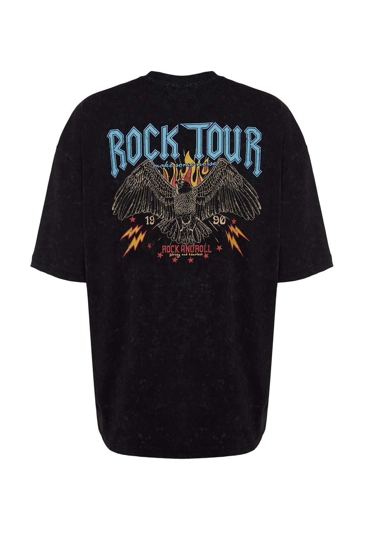 Black Printed Oversize T-Shirt, , large image number 5