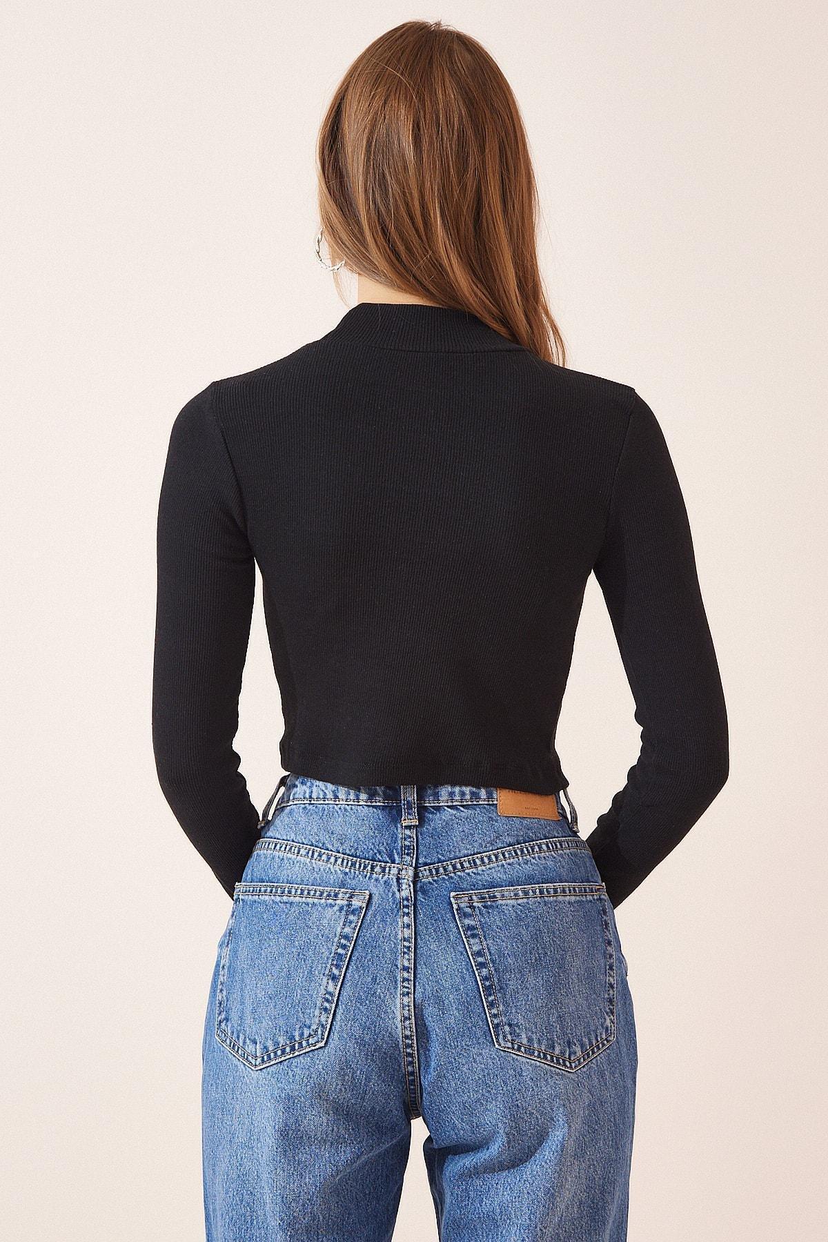 بلوزة قصيرة مُحاكة، مجموعة من قطعتين، أسود, BLACK WHITE, large image number 3