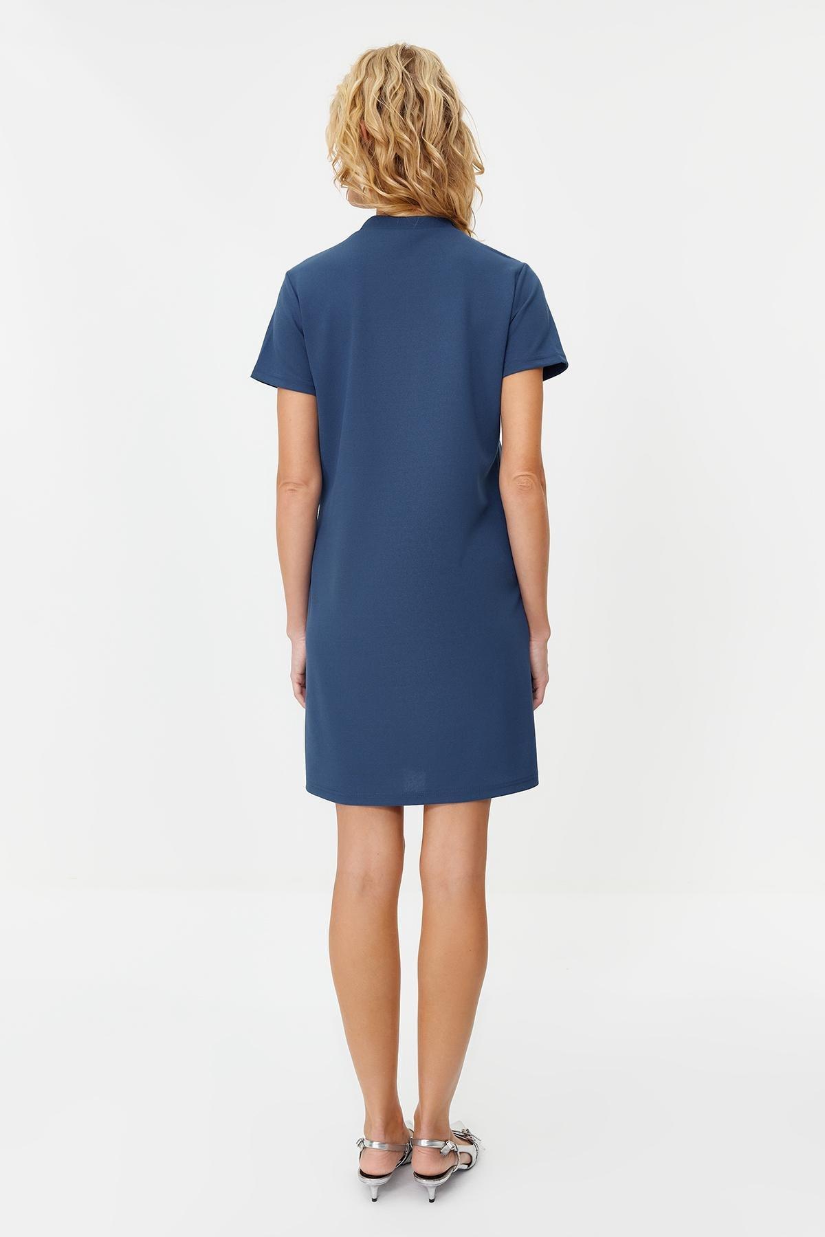 Blue Pocketed Knitted Mini Dress, , large image number 3