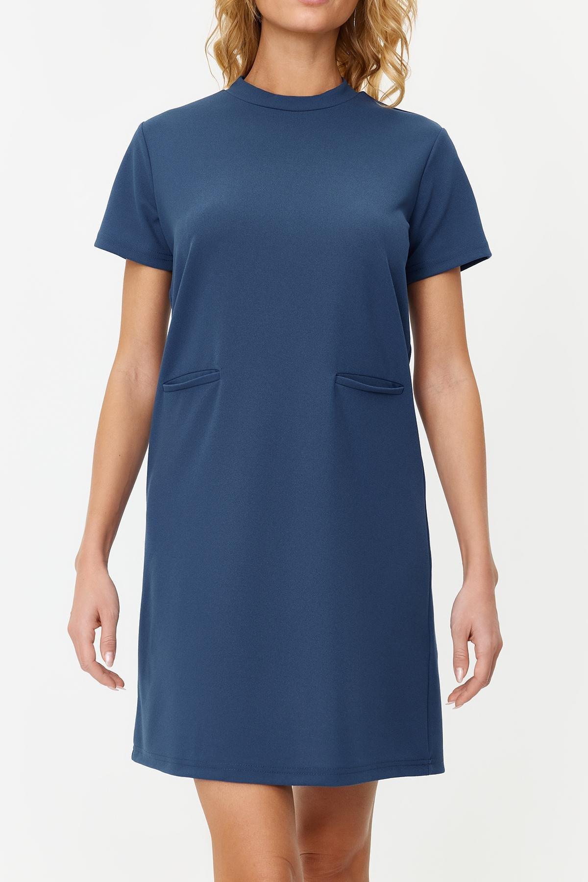 Blue Pocketed Knitted Mini Dress, , large image number 4