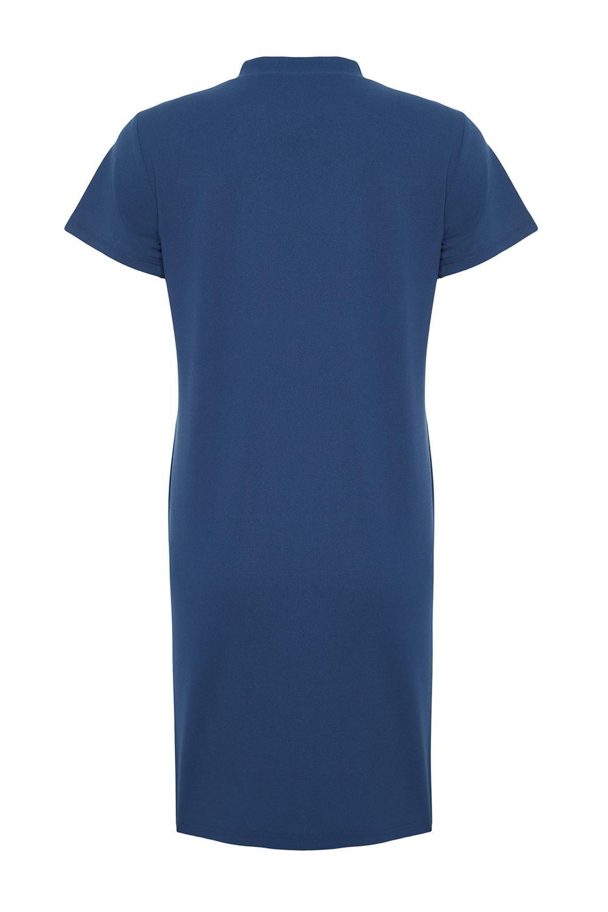 Blue Pocketed Knitted Mini Dress, , large image number 6