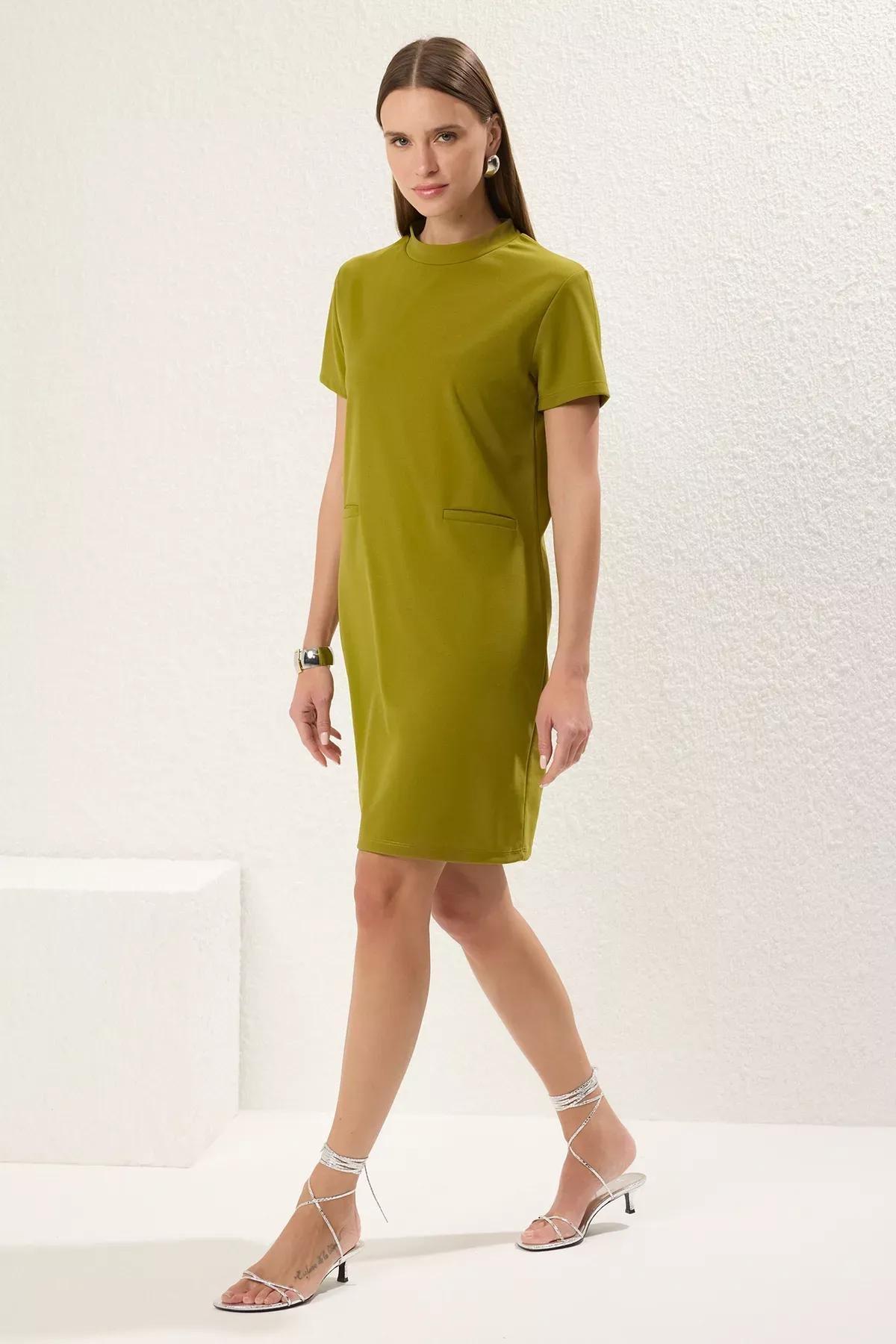Green Pocket Skater Mini Crepe Dress, , large image number 0