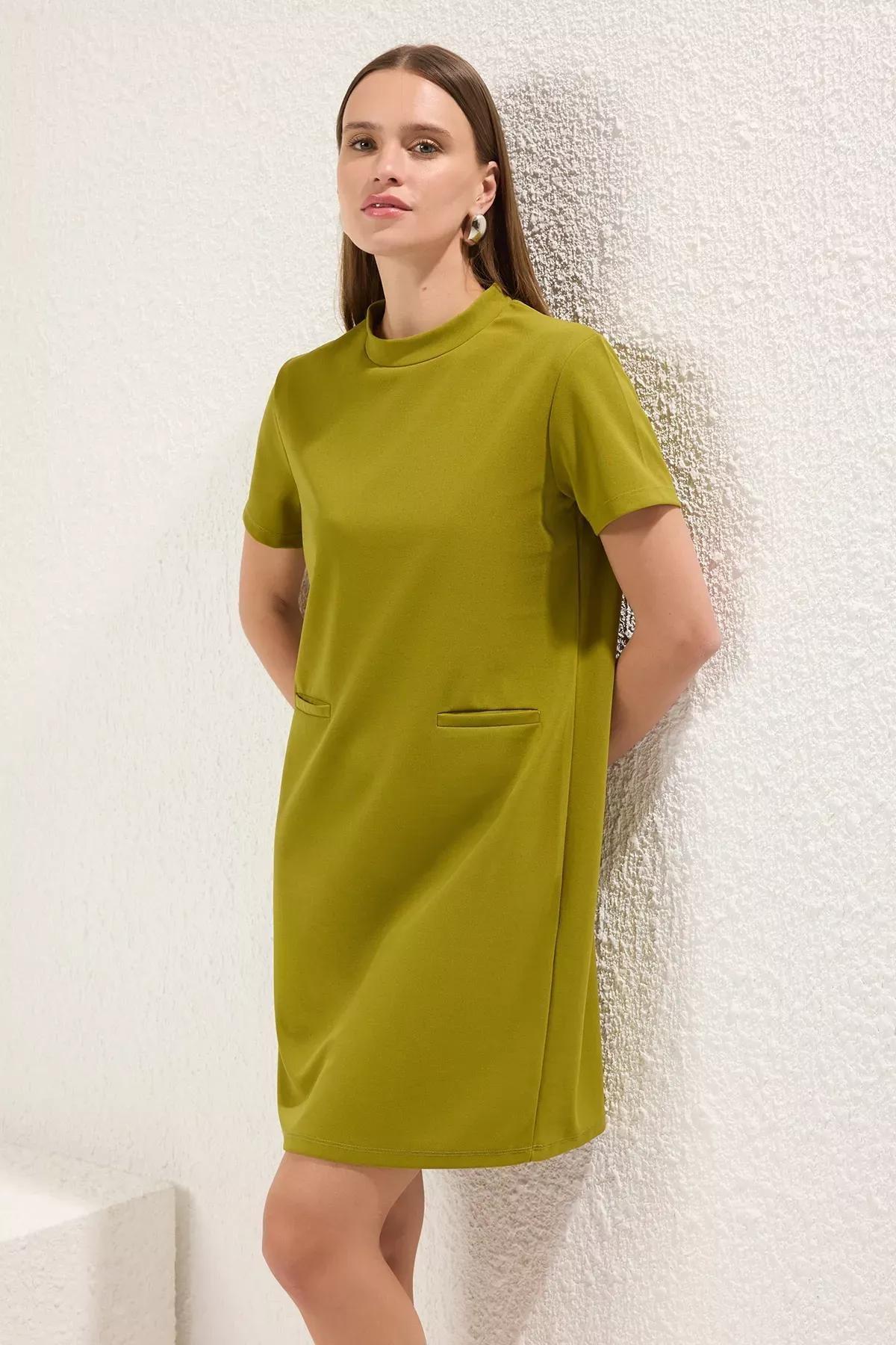 Green Pocket Skater Mini Crepe Dress, , large image number 1