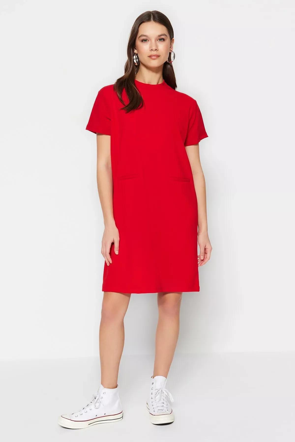 Red Relaxed Shift Dress, Red, large image number 0