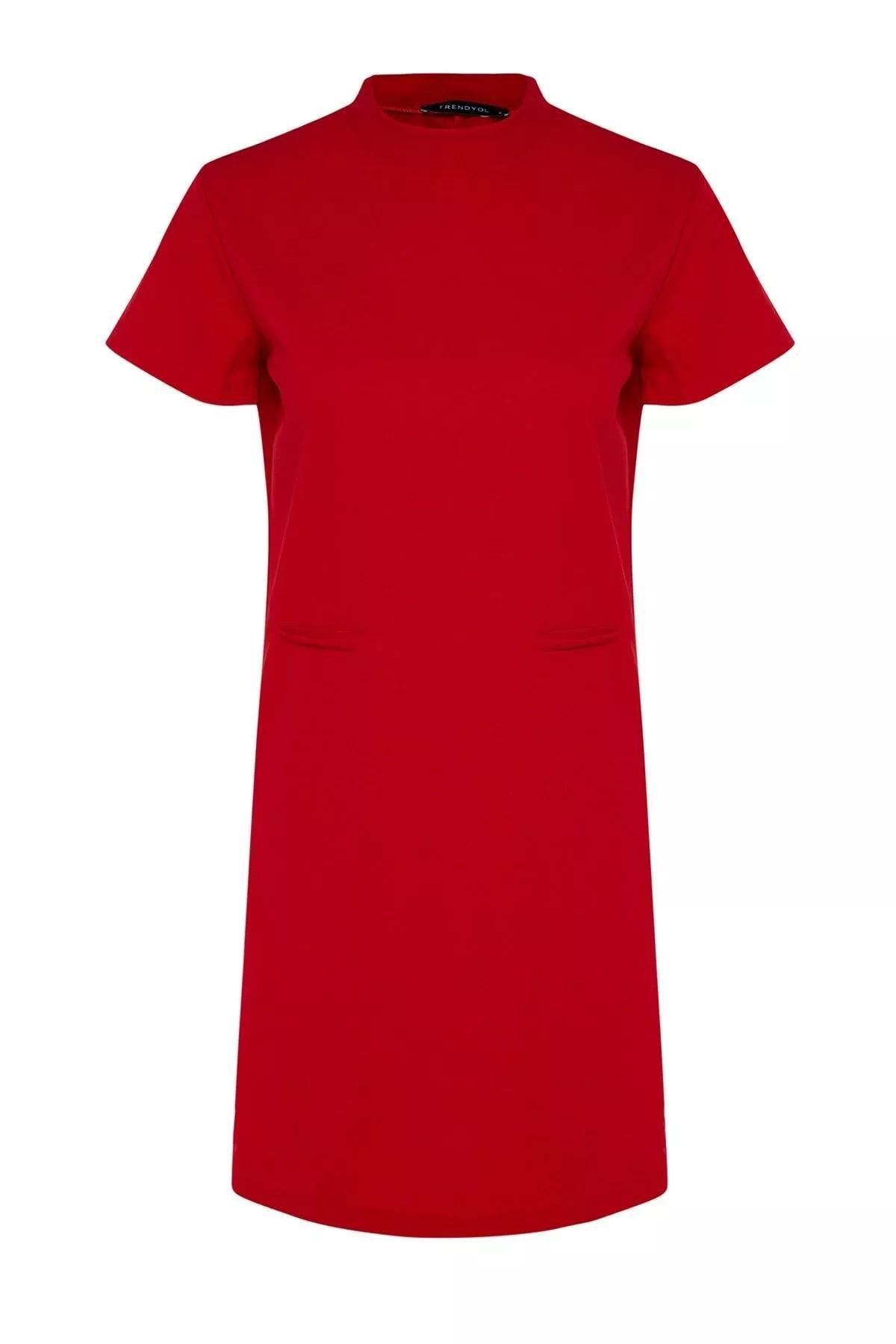 Red Relaxed Shift Dress, Red, large image number 5