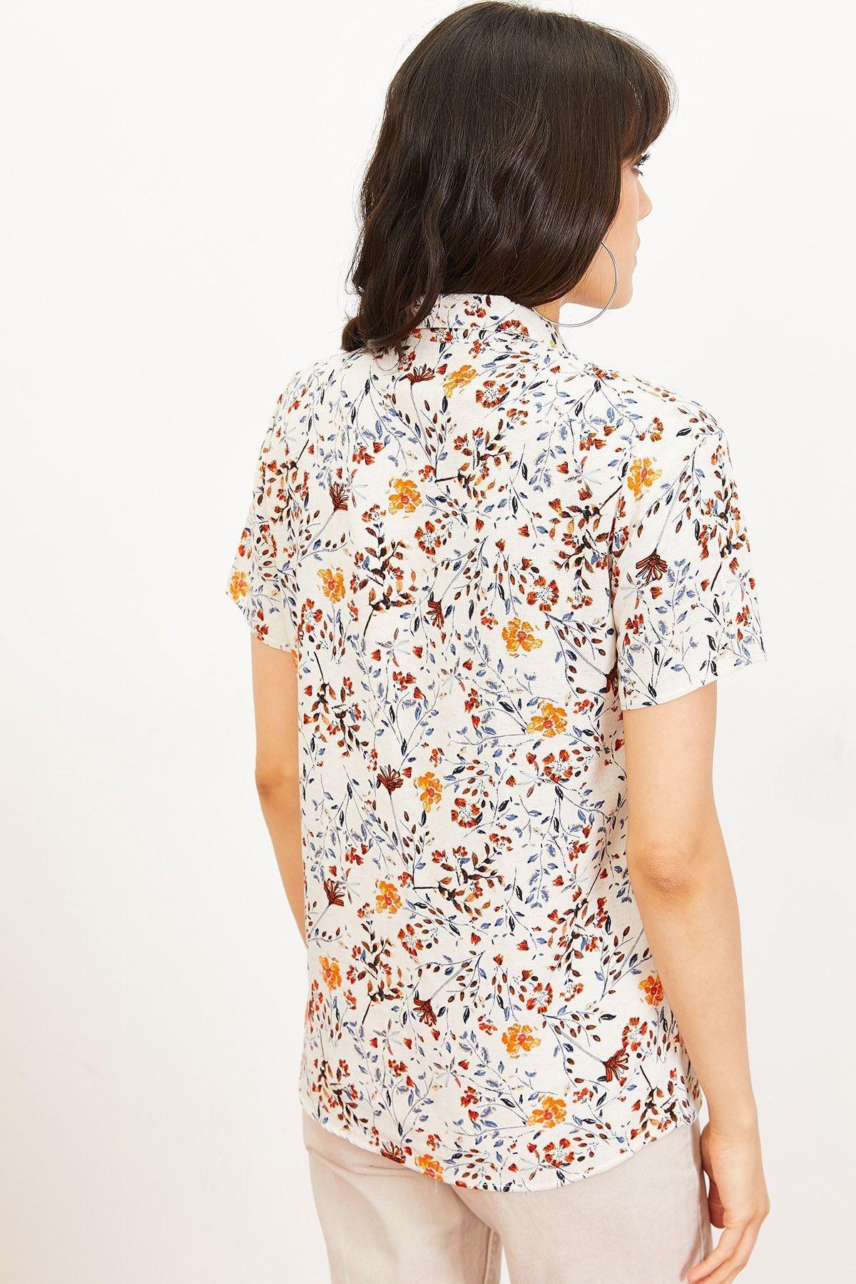 Orange Short Sleeve Linen Look Shirt, , large image number 1