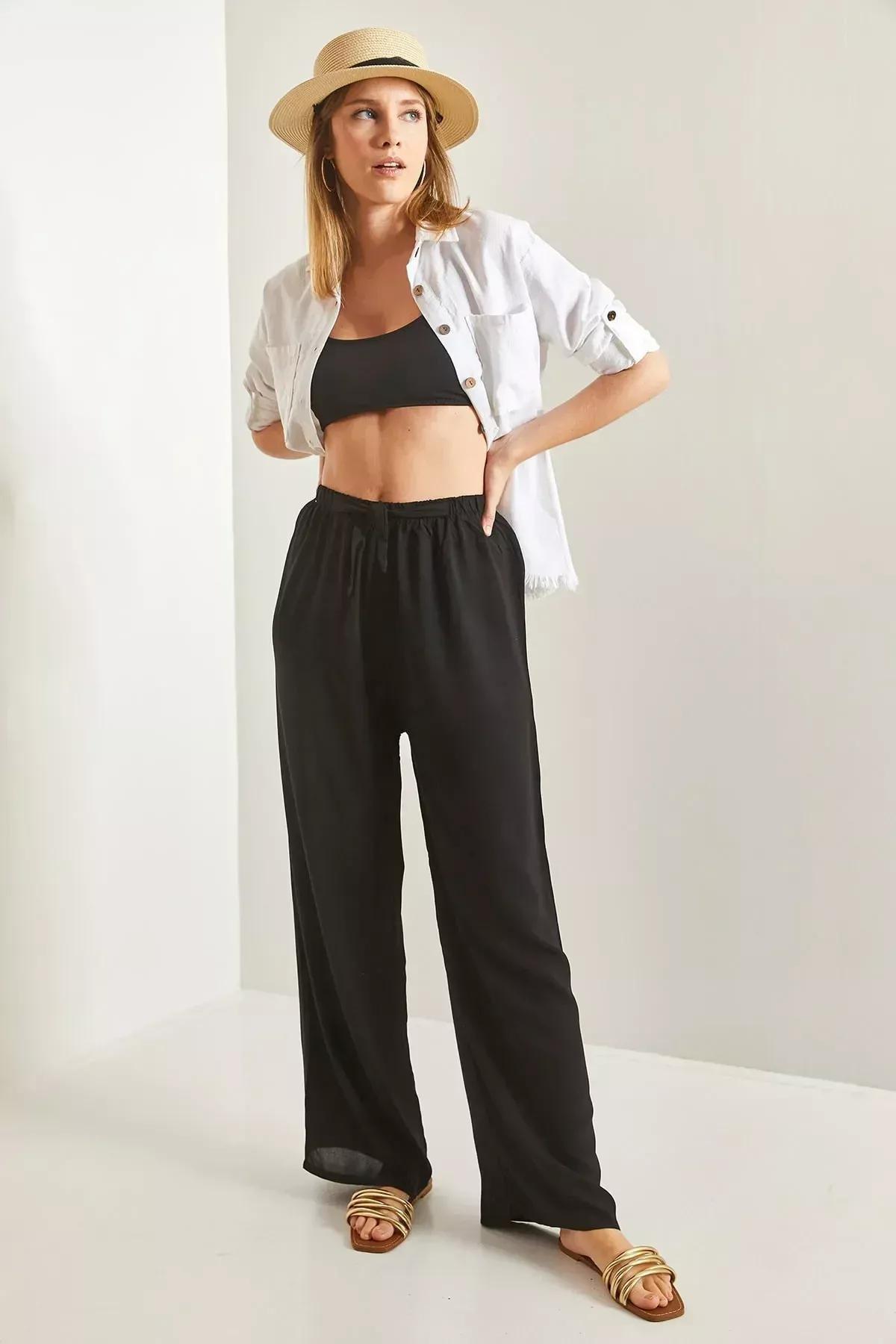 Black Belted Wide Leg Trousers, C101_5720, medium