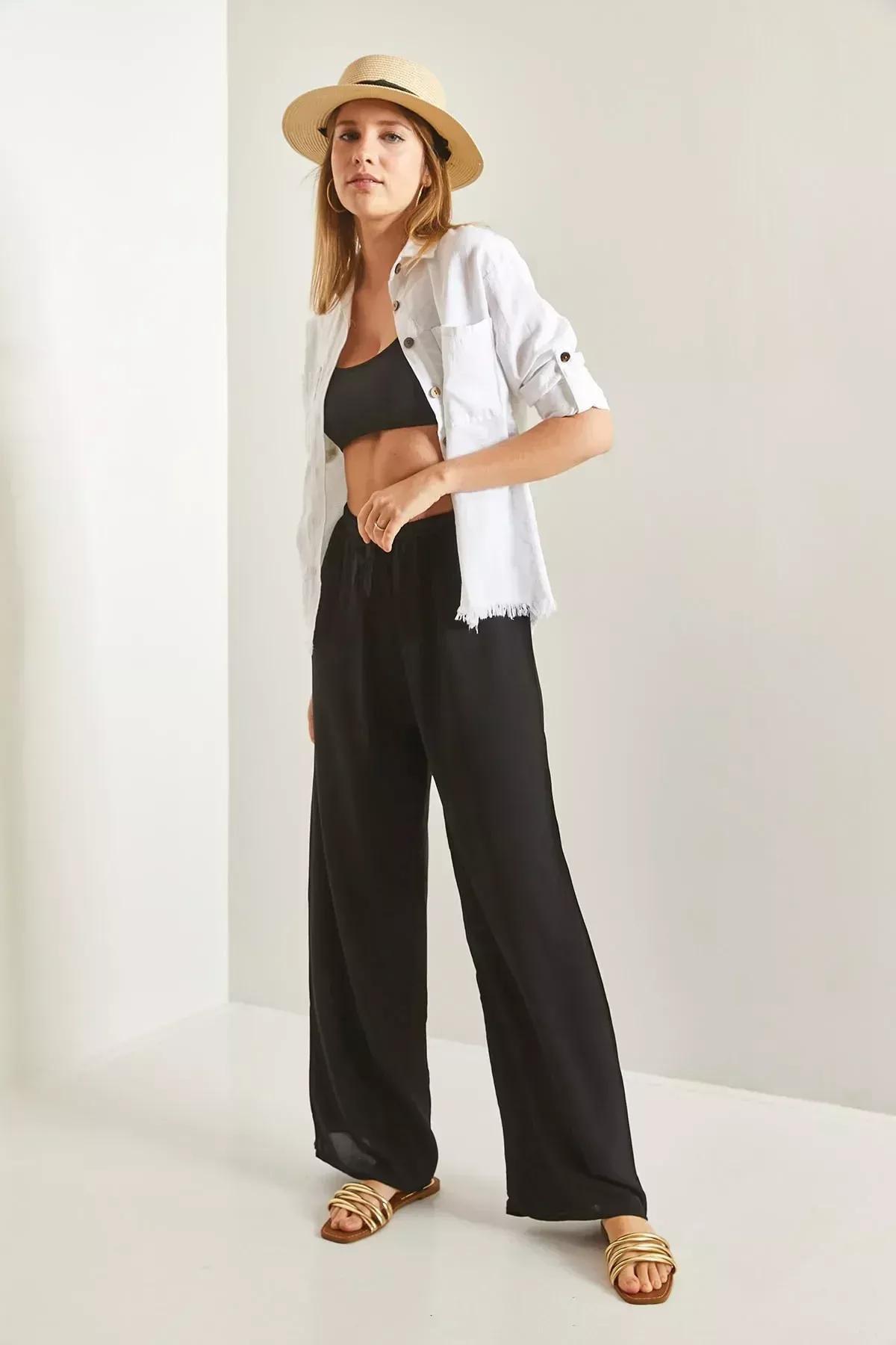 Black Belted Wide Leg Trousers, C101_5720, large image number 4