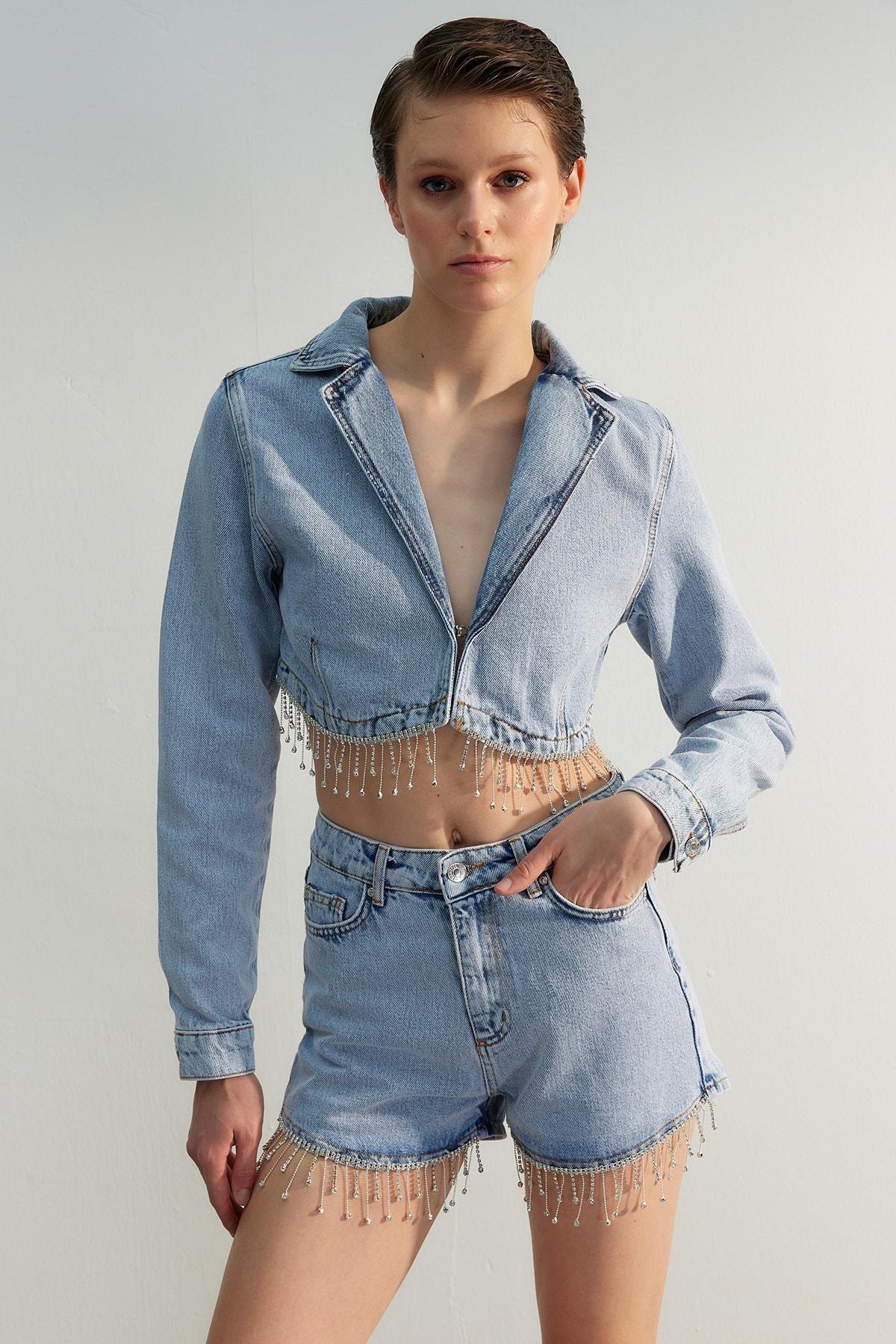 Blue Fitte Lapel Collar Jacket, , large image number 0