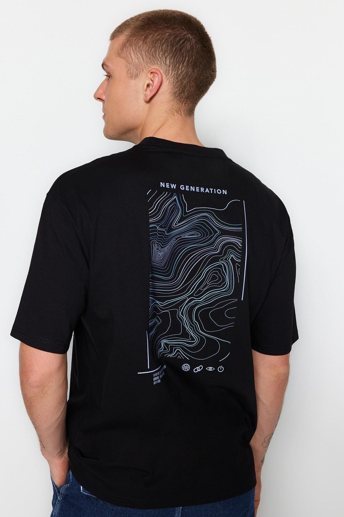 Black Printed Relaxed T-Shirt, , large image number 0