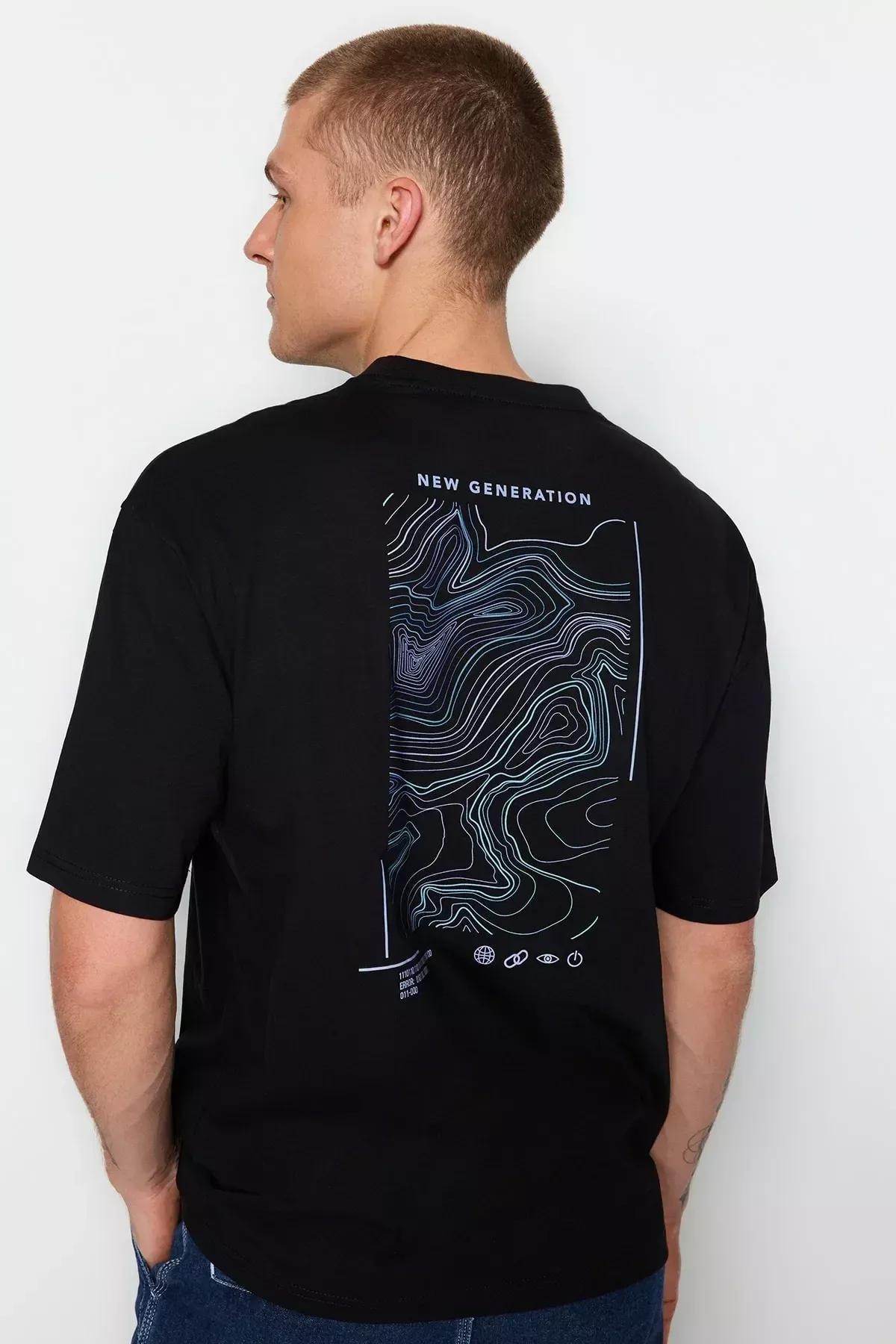 Black Printed Relaxed T-Shirt, , medium