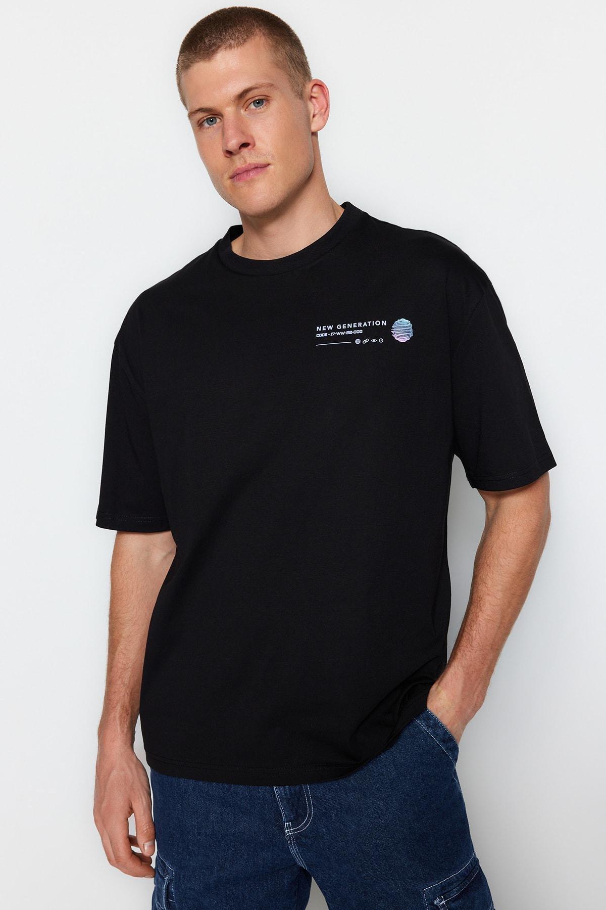 Black Printed Relaxed T-Shirt, , large image number 1