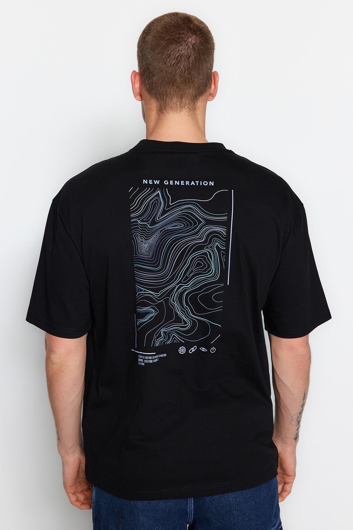 Black Printed Relaxed T-Shirt, , large image number 3