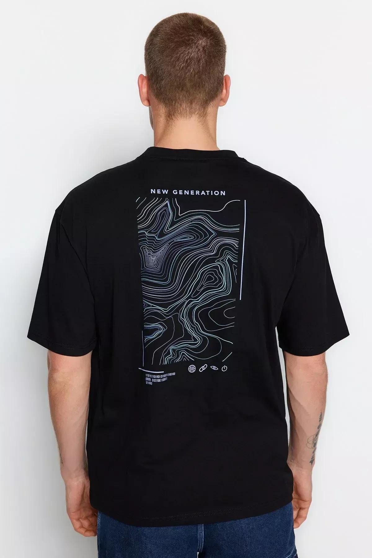 Black Printed Relaxed T-Shirt, Black, large image number 3
