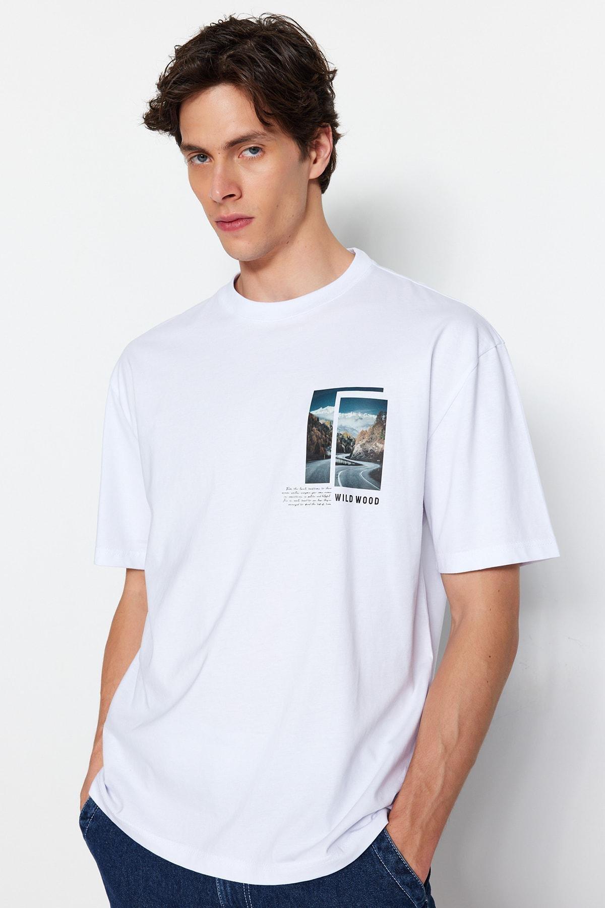 White Relaxed Crew Neck T-Shirt, , large image number 0