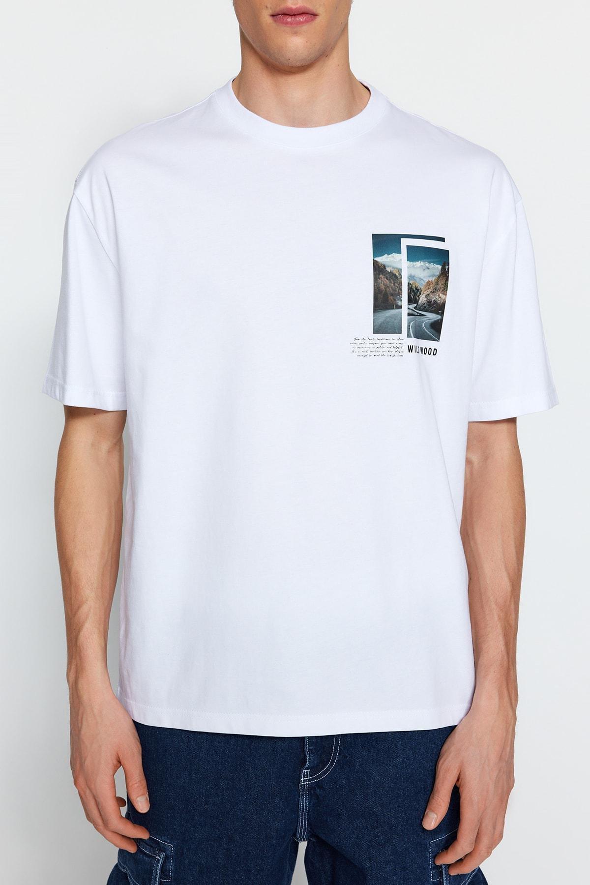 White Relaxed Crew Neck T-Shirt, , large image number 3