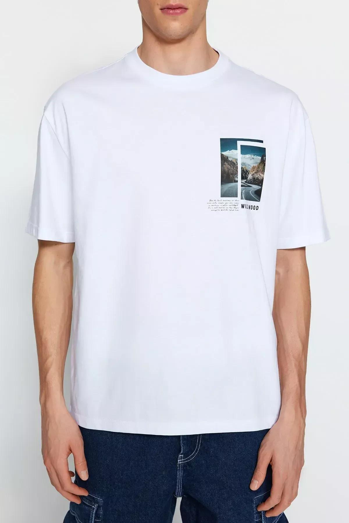 تيشيرت بقصة مريحة وفتحة رقبة مستديرة، أبيض, White, large image number 3