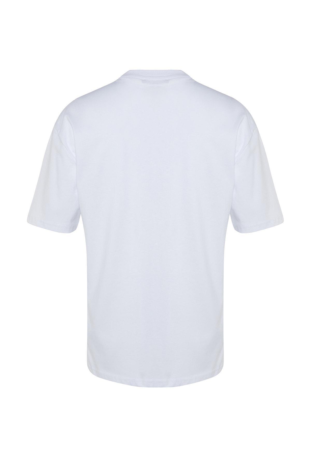 White Relaxed Crew Neck T-Shirt, , large image number 4