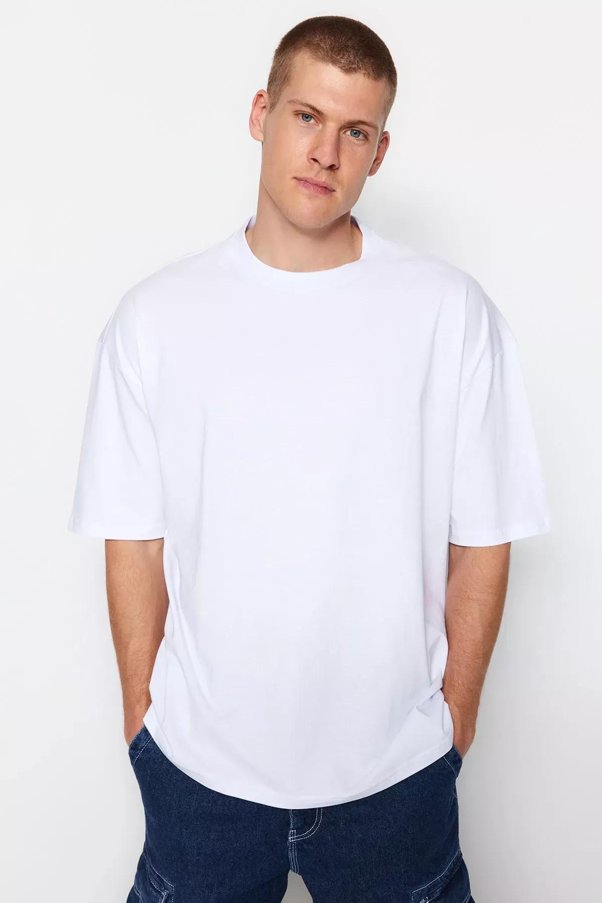 White Printed Oversize T-Shirt, White, medium