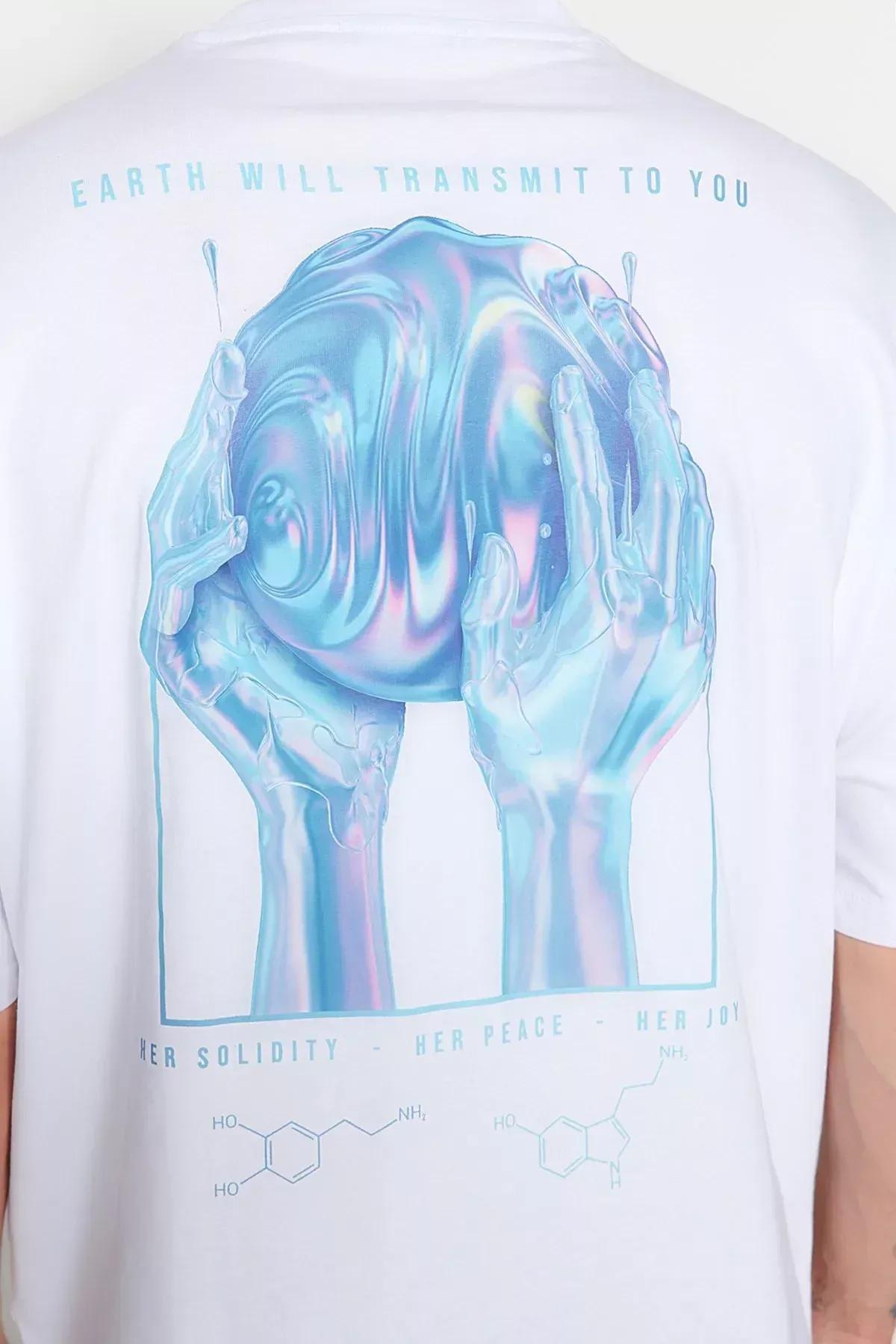 White Printed Oversize T-Shirt, White, large image number 4