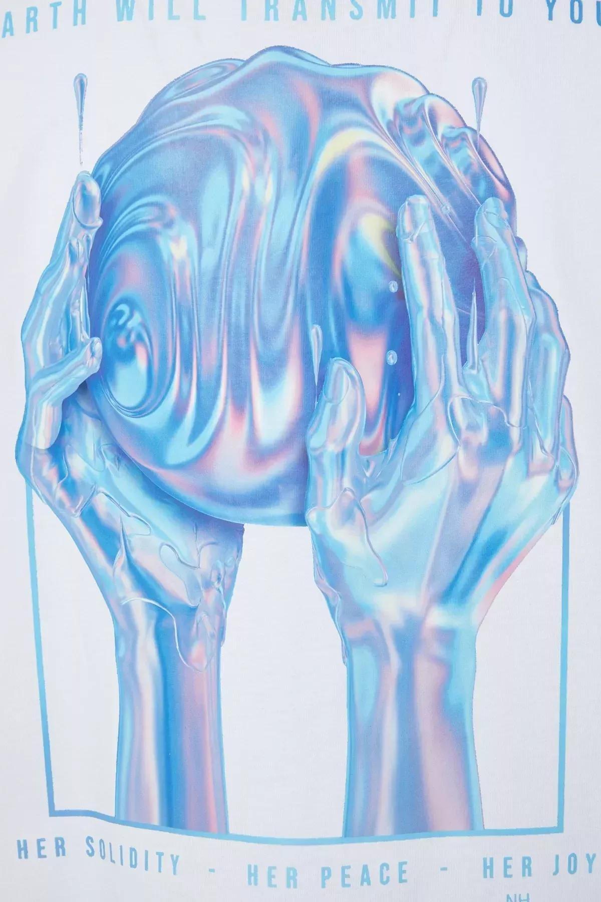 White Printed Oversize T-Shirt, White, large image number 5