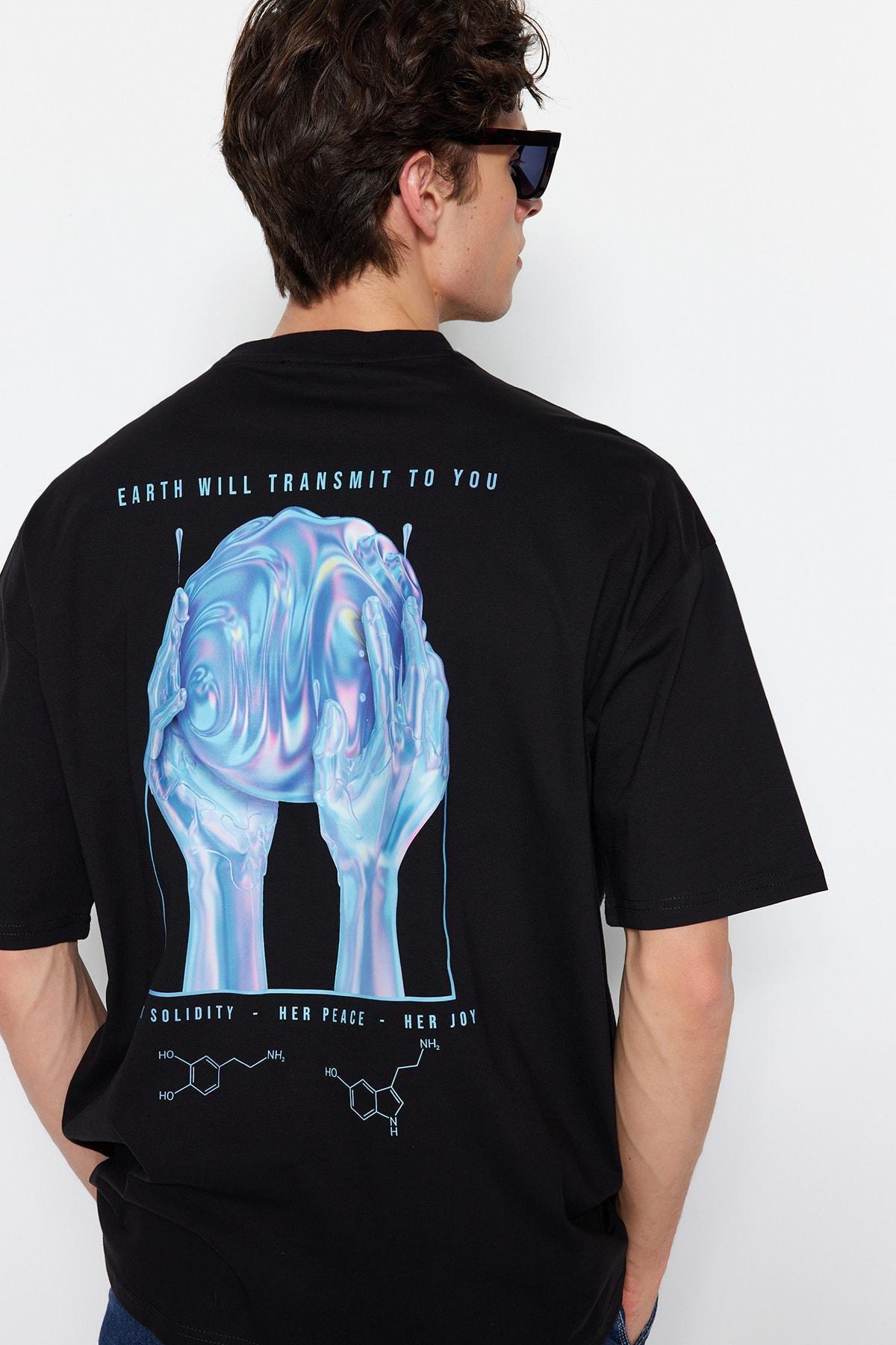 Black Printed Oversize T-Shirt, , large image number 2