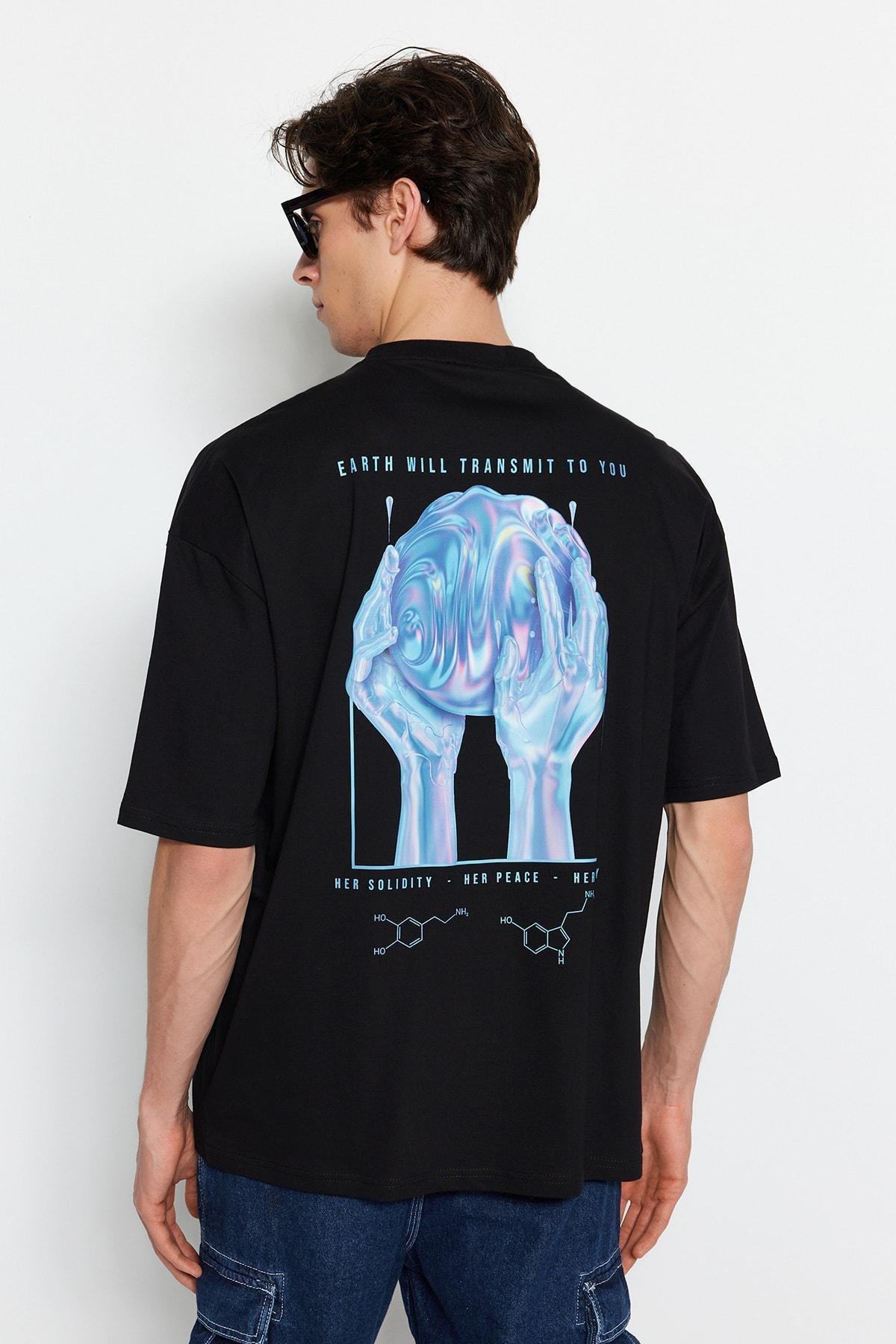 Black Printed Oversize T-Shirt, , large image number 4