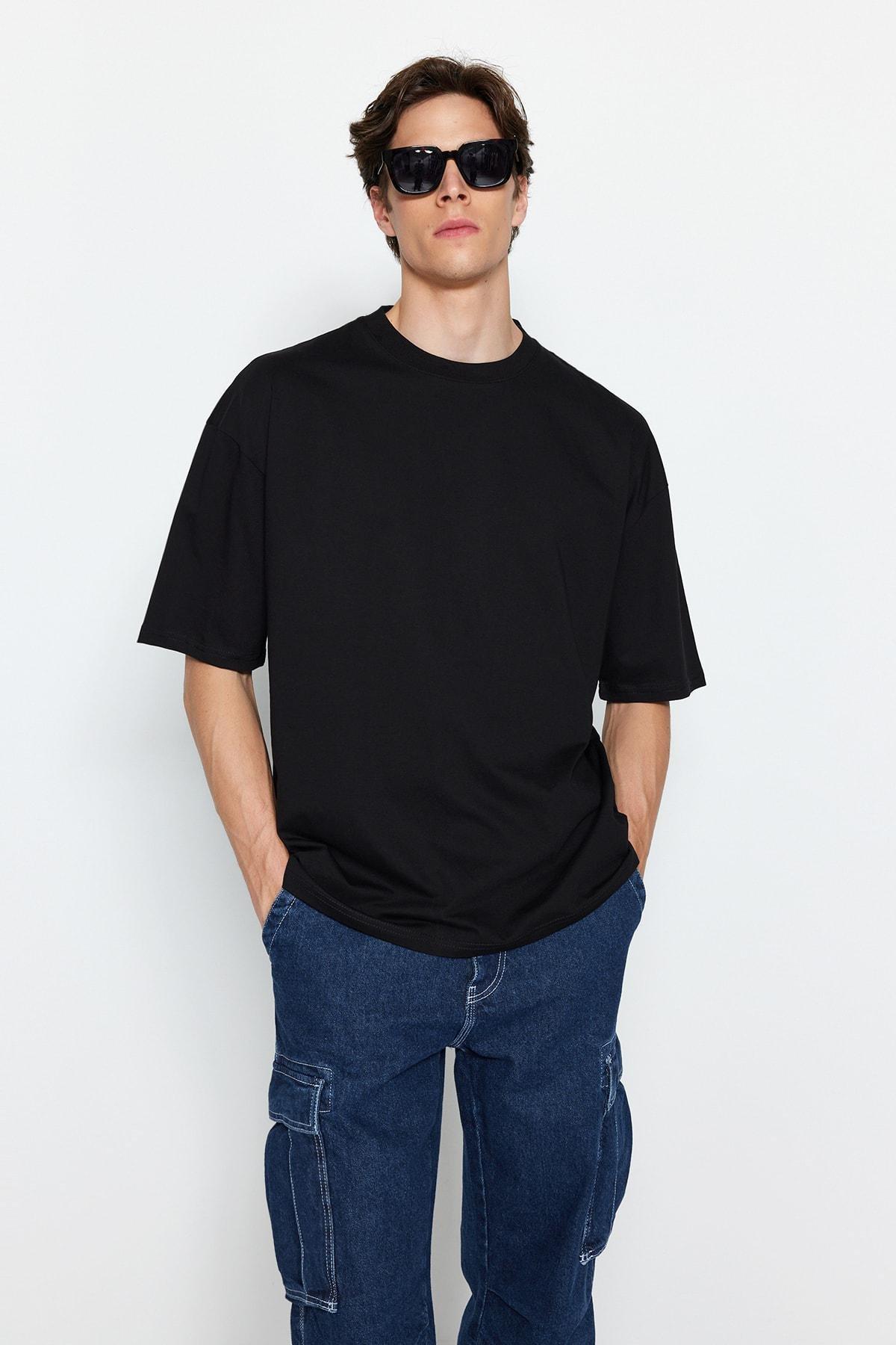 Black Printed Oversize T-Shirt, , large image number 5