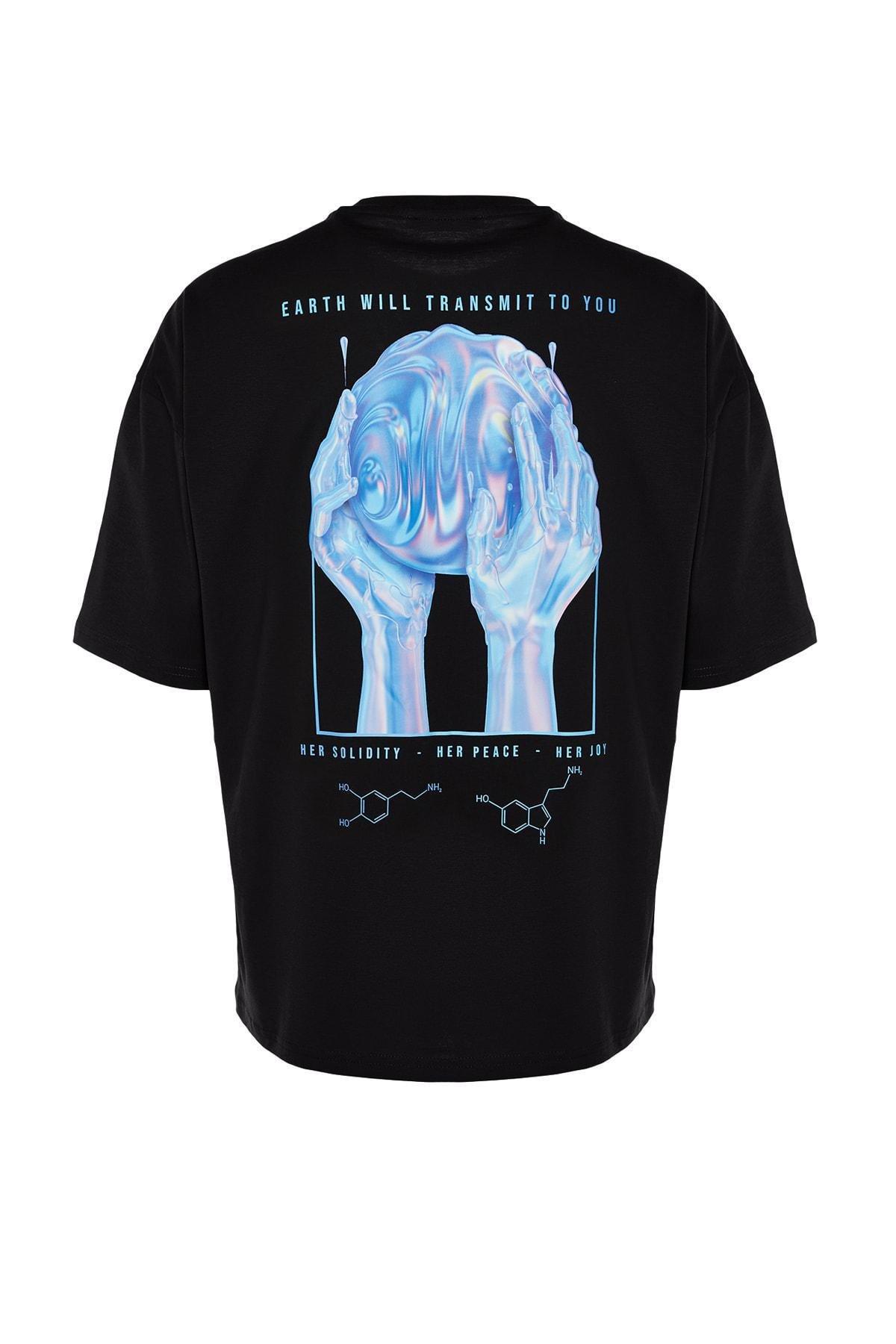 Black Printed Oversize T-Shirt, , large image number 6