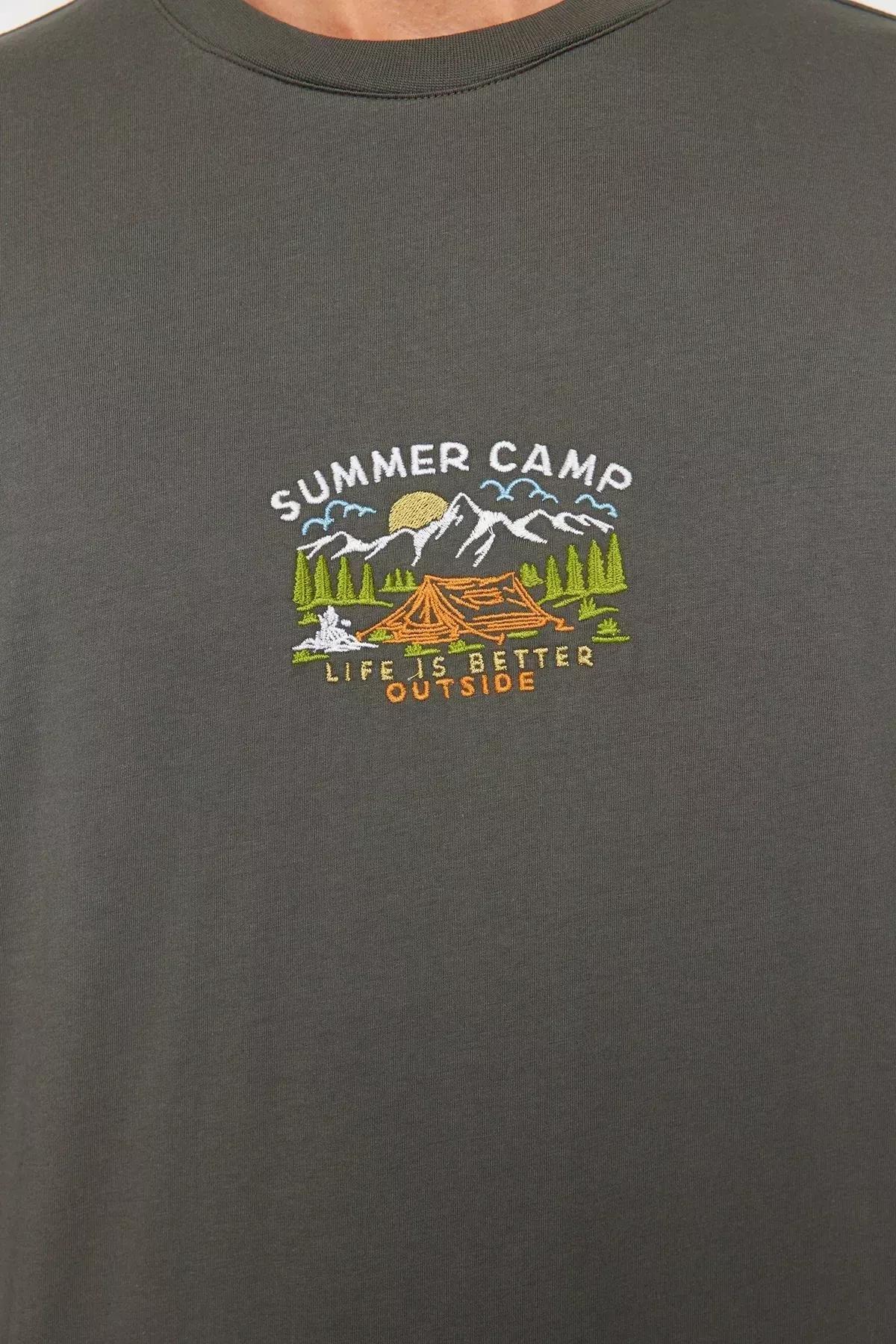 Grey Landscape Embroidered T-Shirt, , large image number 8