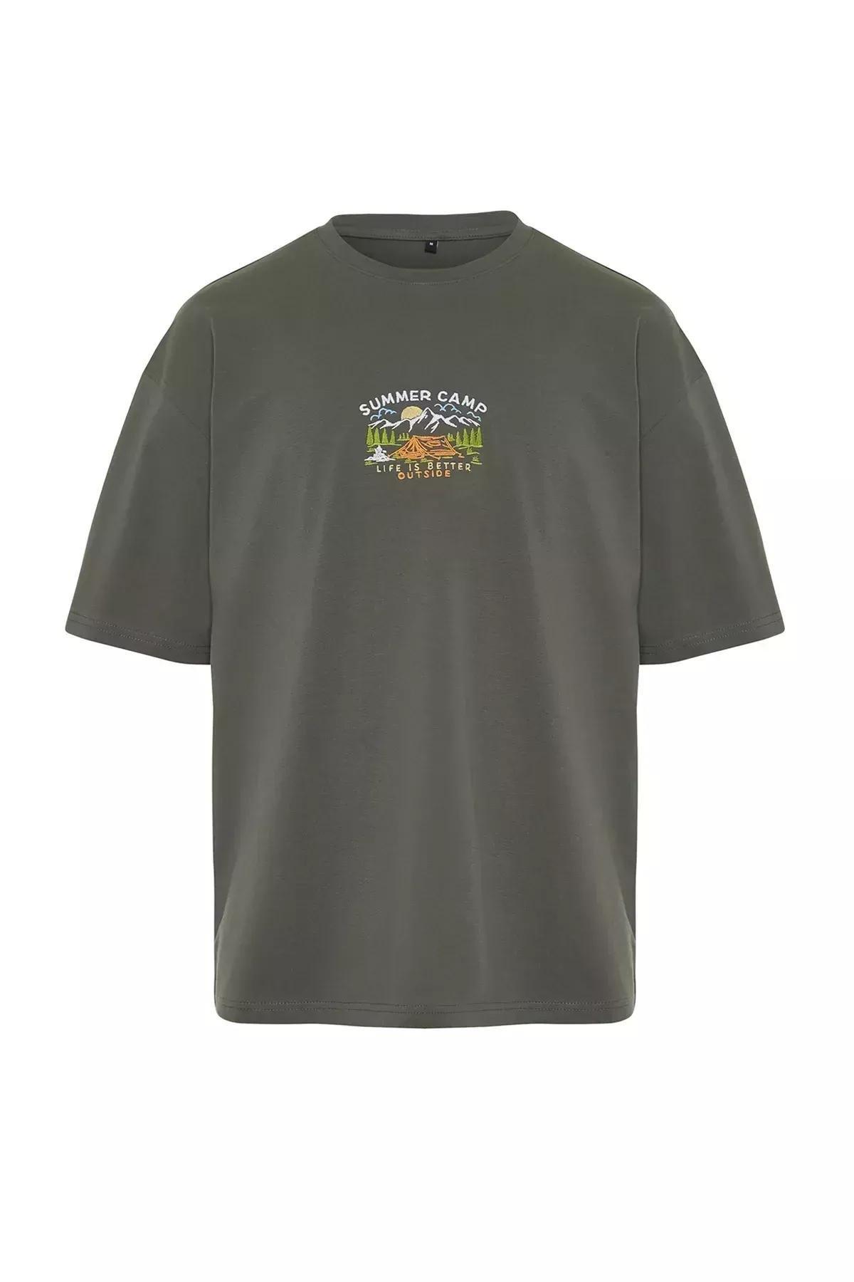 Grey Landscape Embroidered T-Shirt, , large image number 9