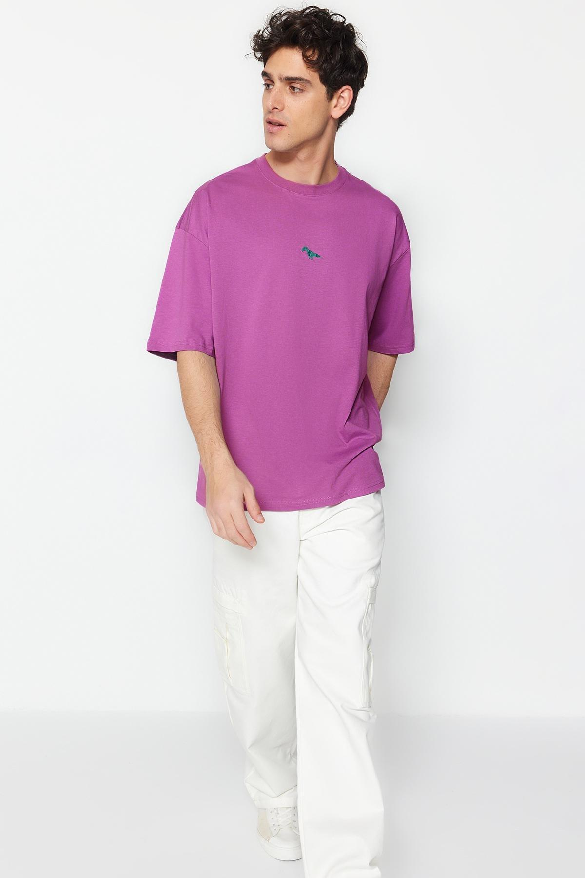 Purple Oversized Crew Neck T-Shirt, , large image number 1