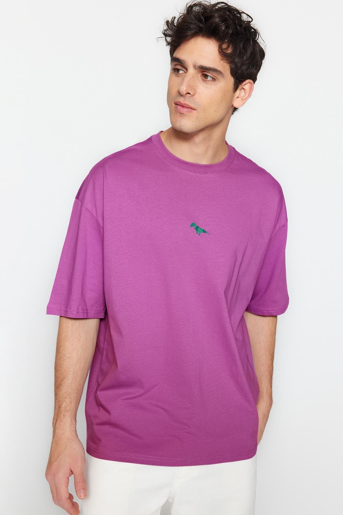 Purple Oversized Crew Neck T-Shirt, , large image number 3