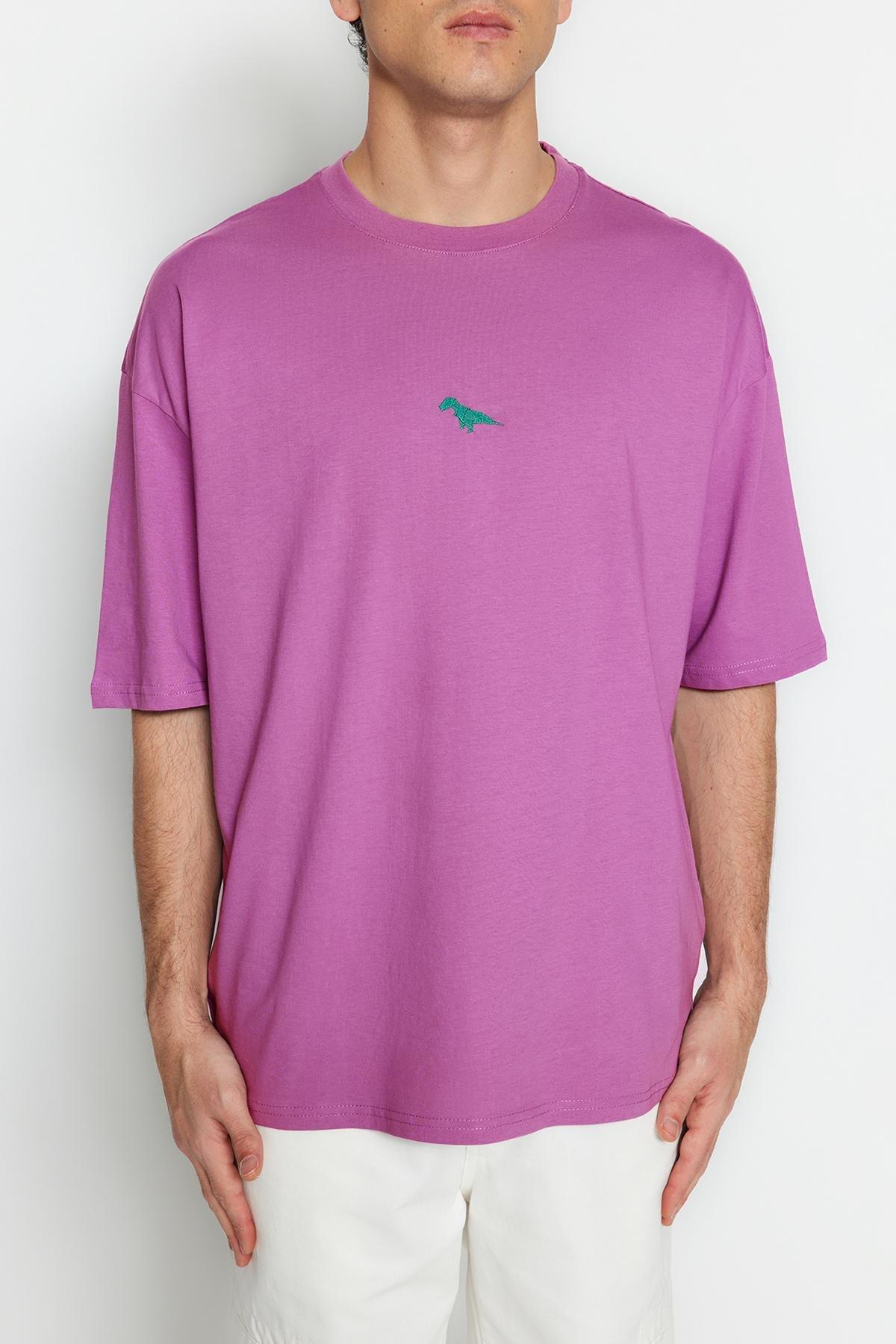 Purple Oversized Crew Neck T-Shirt, , large image number 4