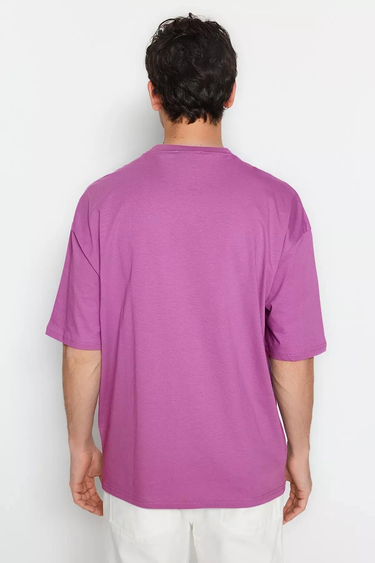 تيشيرت بقصة فضفاضة بفتحة رقبة مستديرة، بنفسجي, Purple, large image number 4