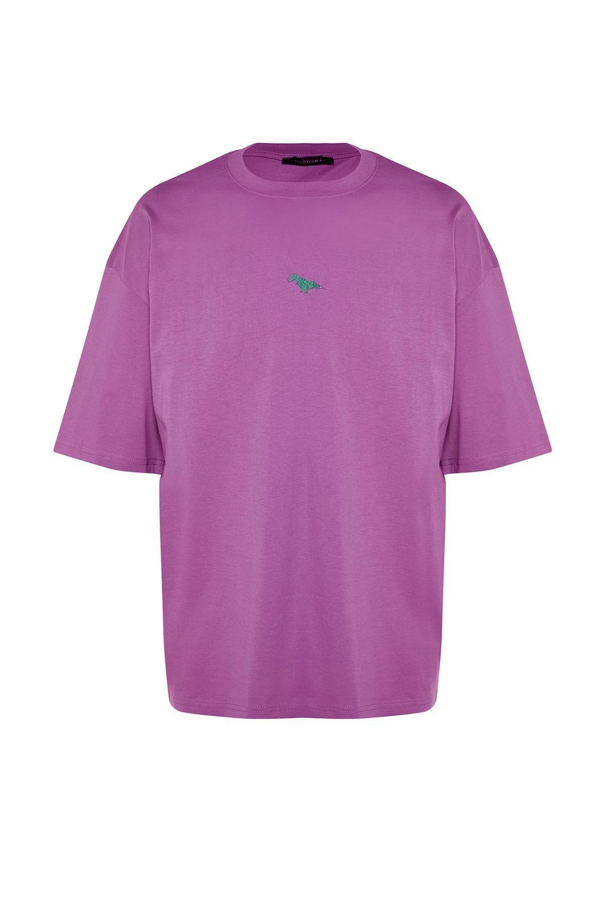 Purple Oversized Crew Neck T-Shirt, , large image number 5