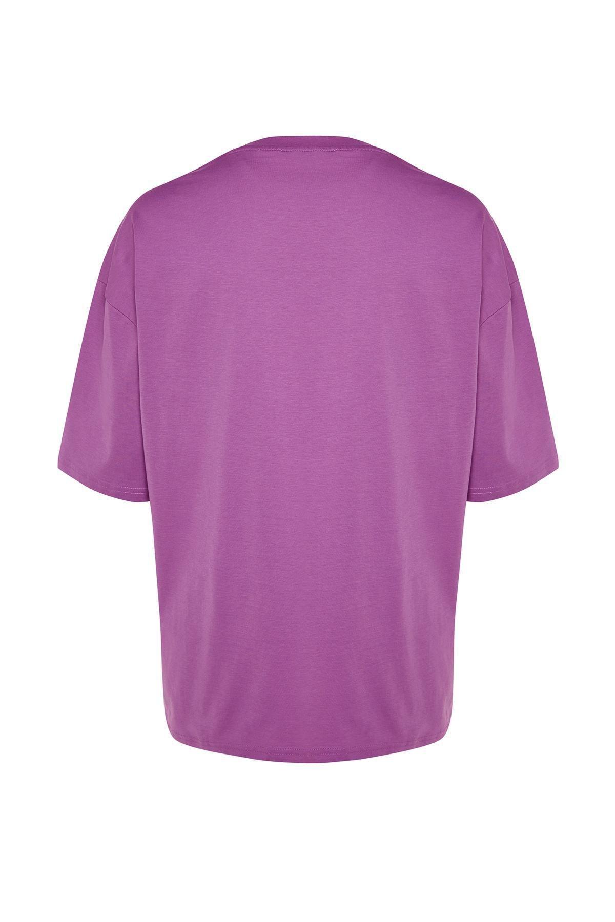 Purple Oversized Crew Neck T-Shirt, , large image number 6