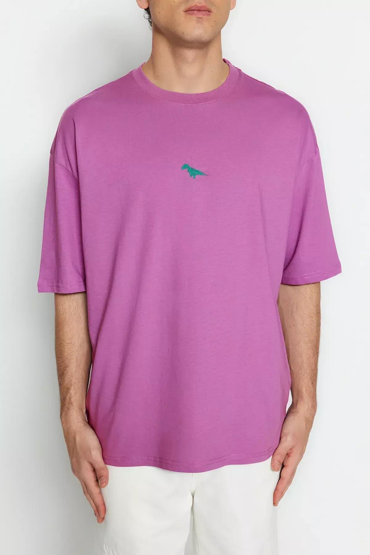 تيشيرت بقصة فضفاضة بفتحة رقبة مستديرة، بنفسجي, Purple, large image number 6