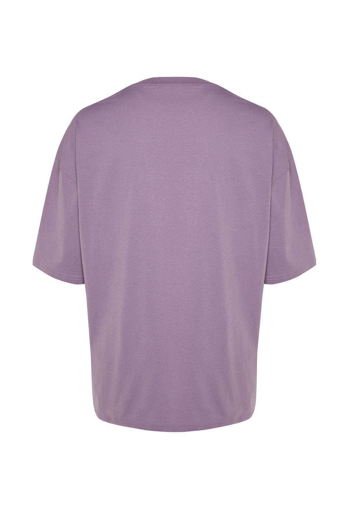 Purple Oversized Crew Neck T-Shirt, , large image number 7