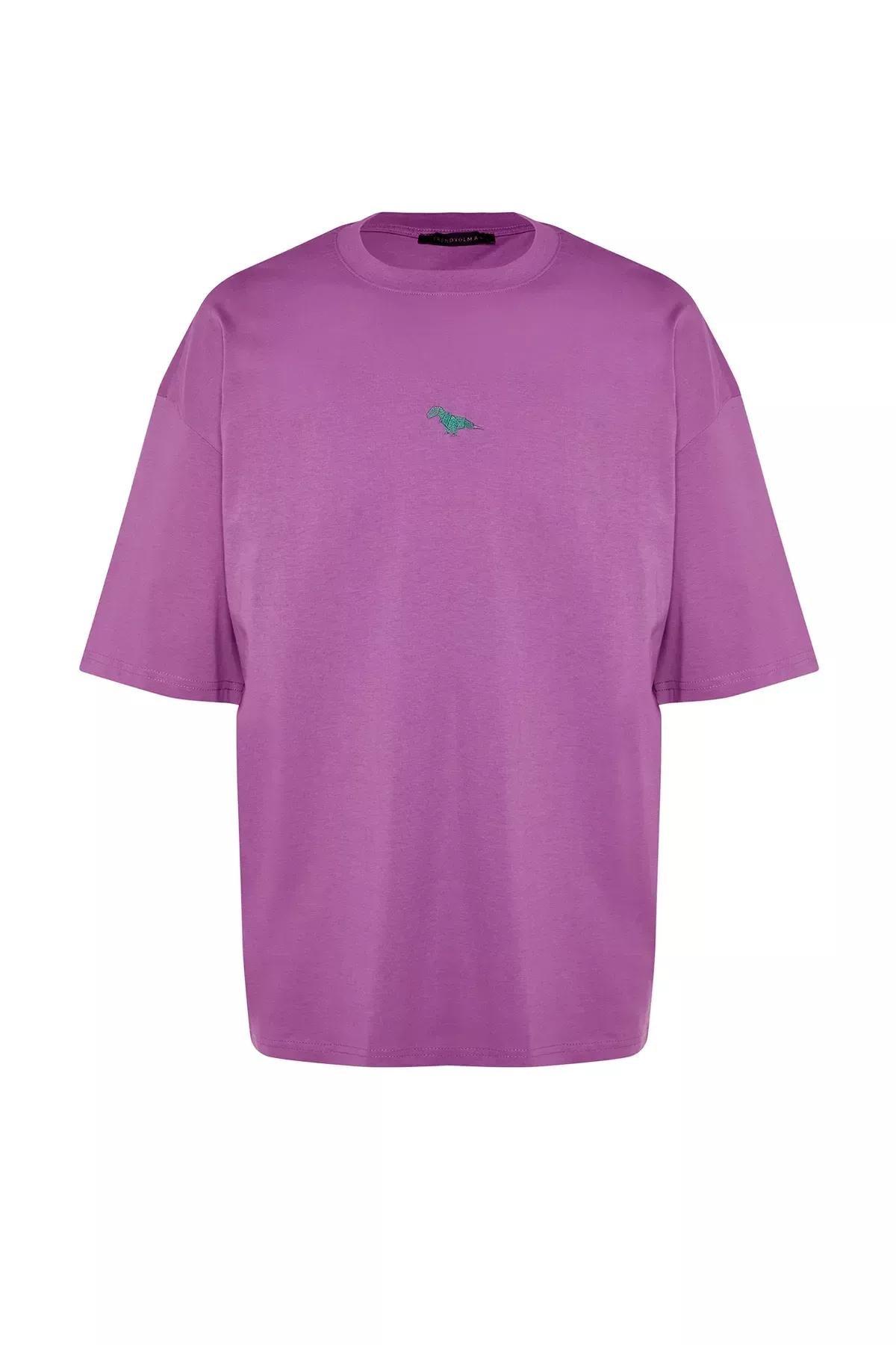 تيشيرت بقصة فضفاضة بفتحة رقبة مستديرة، بنفسجي, Purple, large image number 7