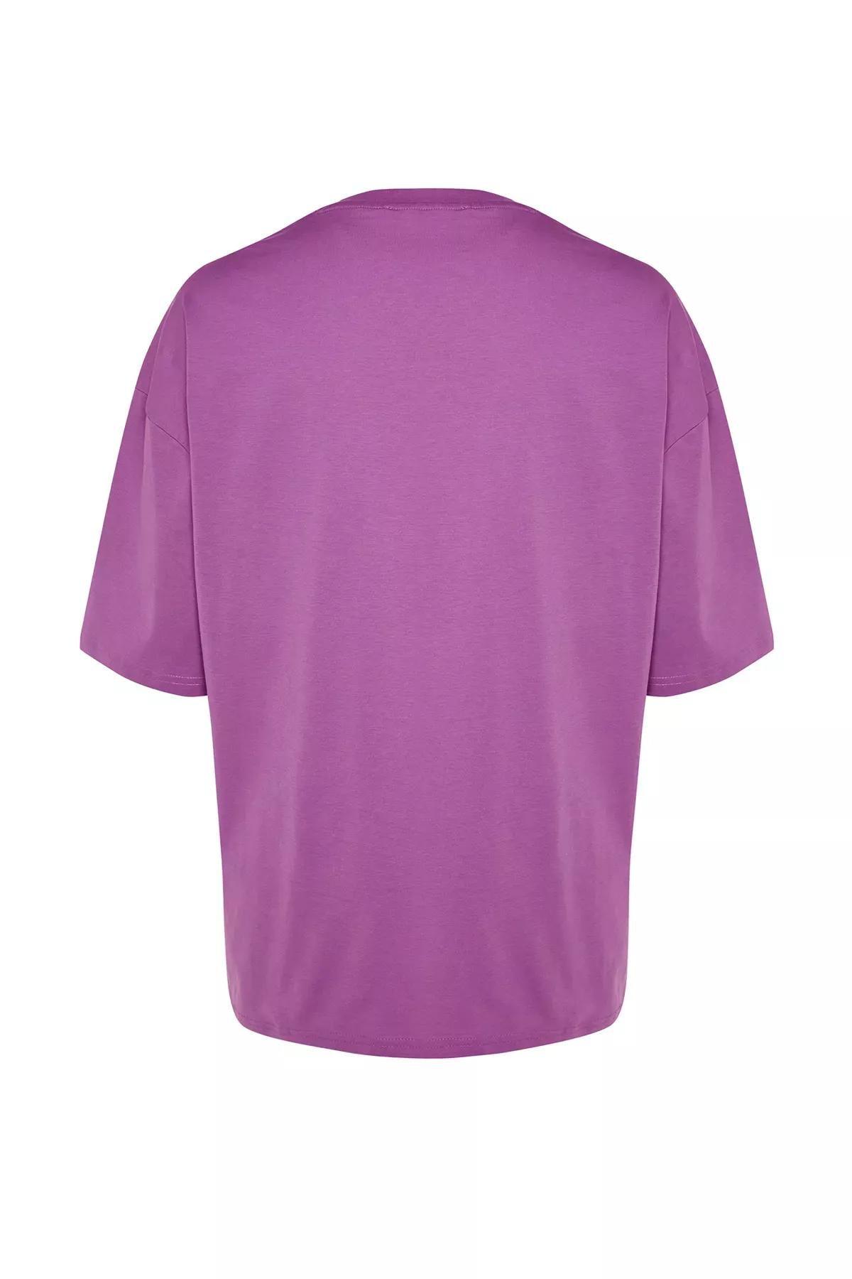 تيشيرت بقصة فضفاضة بفتحة رقبة مستديرة، بنفسجي, Purple, large image number 8