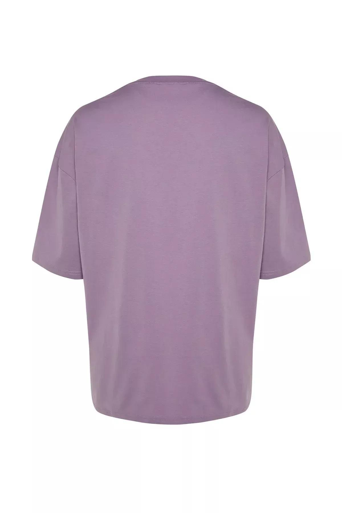 تيشيرت بقصة فضفاضة بفتحة رقبة مستديرة، بنفسجي, Purple, large image number 9