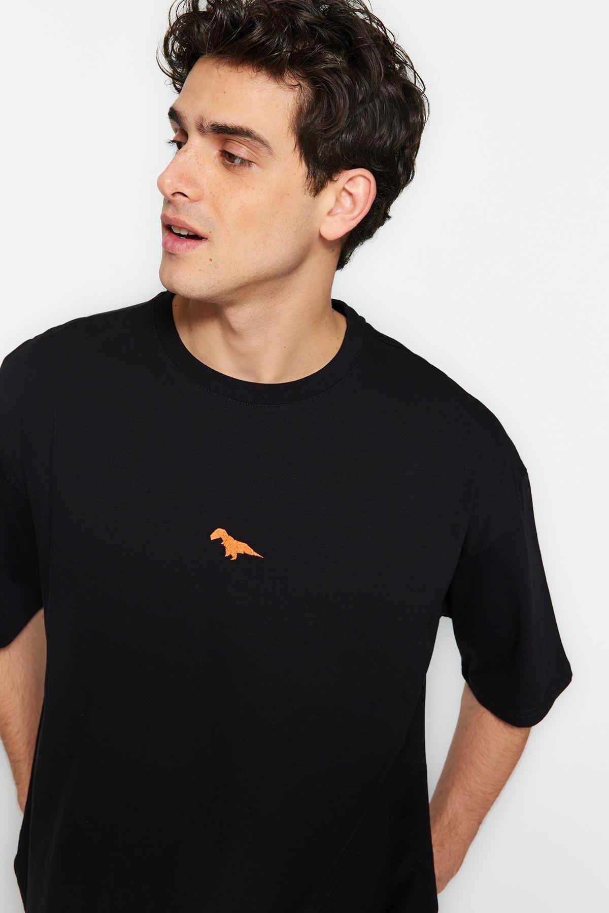 Black Oversize Crew Neck T-Shirt, , large image number 0