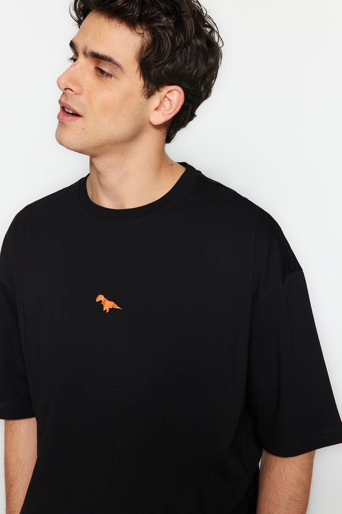Black Oversize Crew Neck T-Shirt, , large image number 1