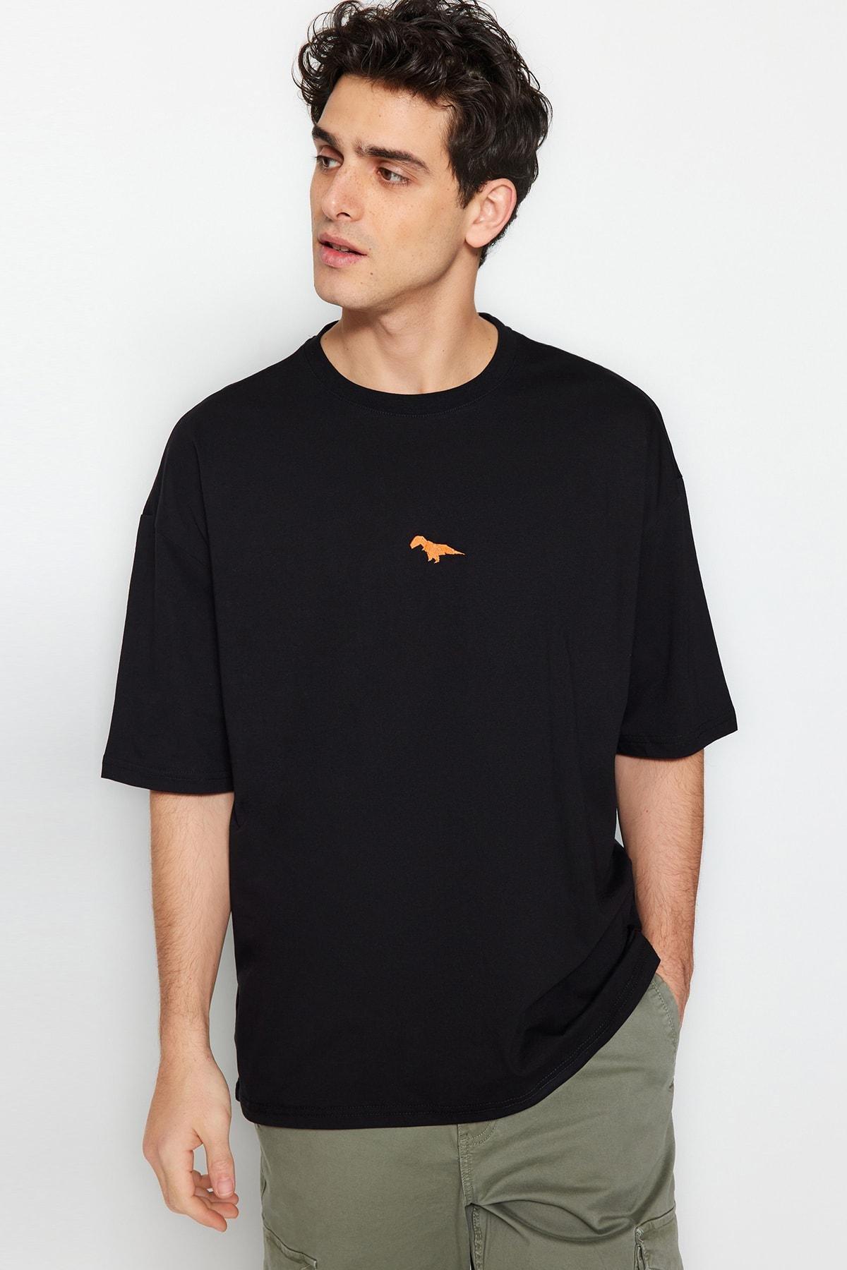 Black Oversize Crew Neck T-Shirt, , large image number 2
