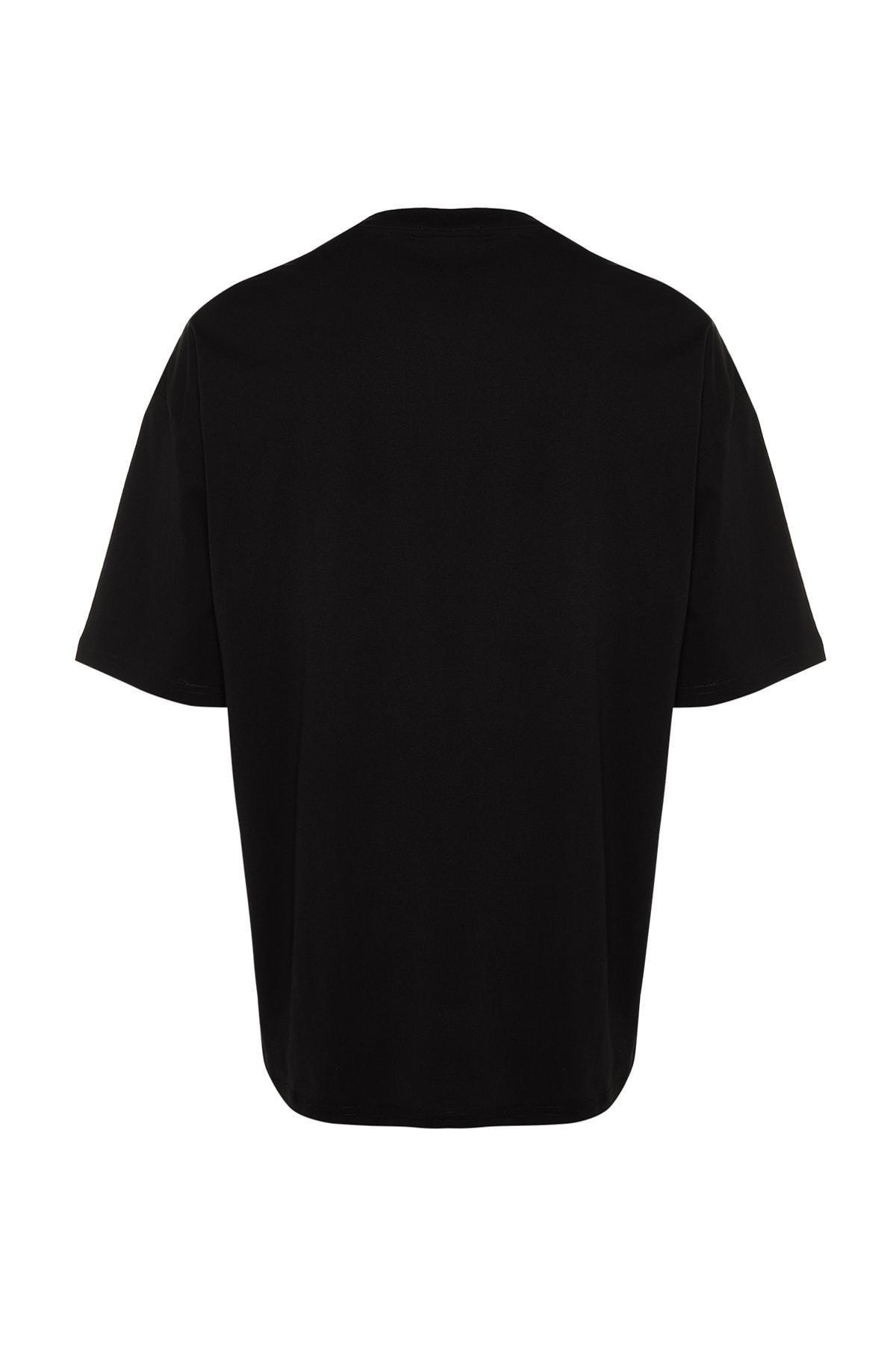 Black Oversize Crew Neck T-Shirt, , large image number 5