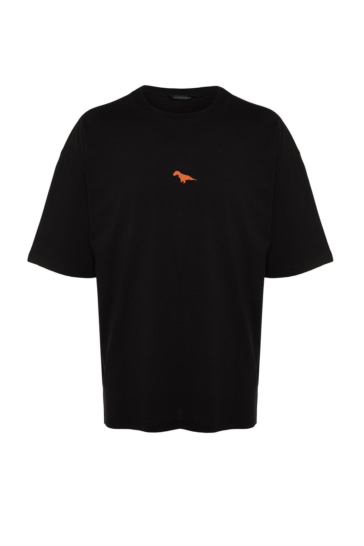 Black Oversize Crew Neck T-Shirt, , large image number 6