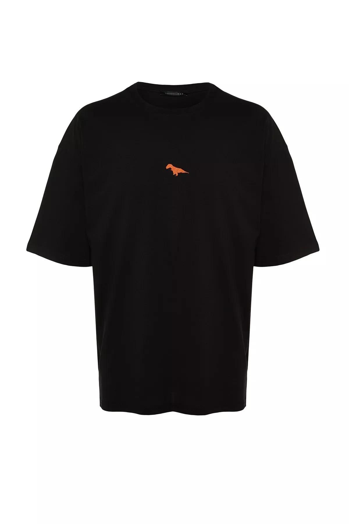 تيشيرت بقصة فضفاضة بفتحة رقبة مستديرة، أسود, Black, large image number 7